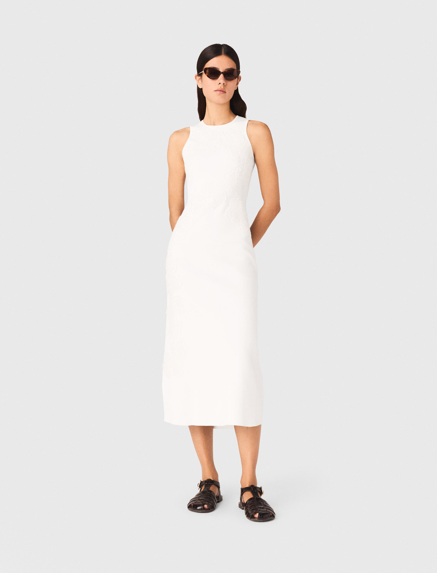 Vestido De Flores Bordadas Y Perlas - Blanco - Talla 34 - Maje