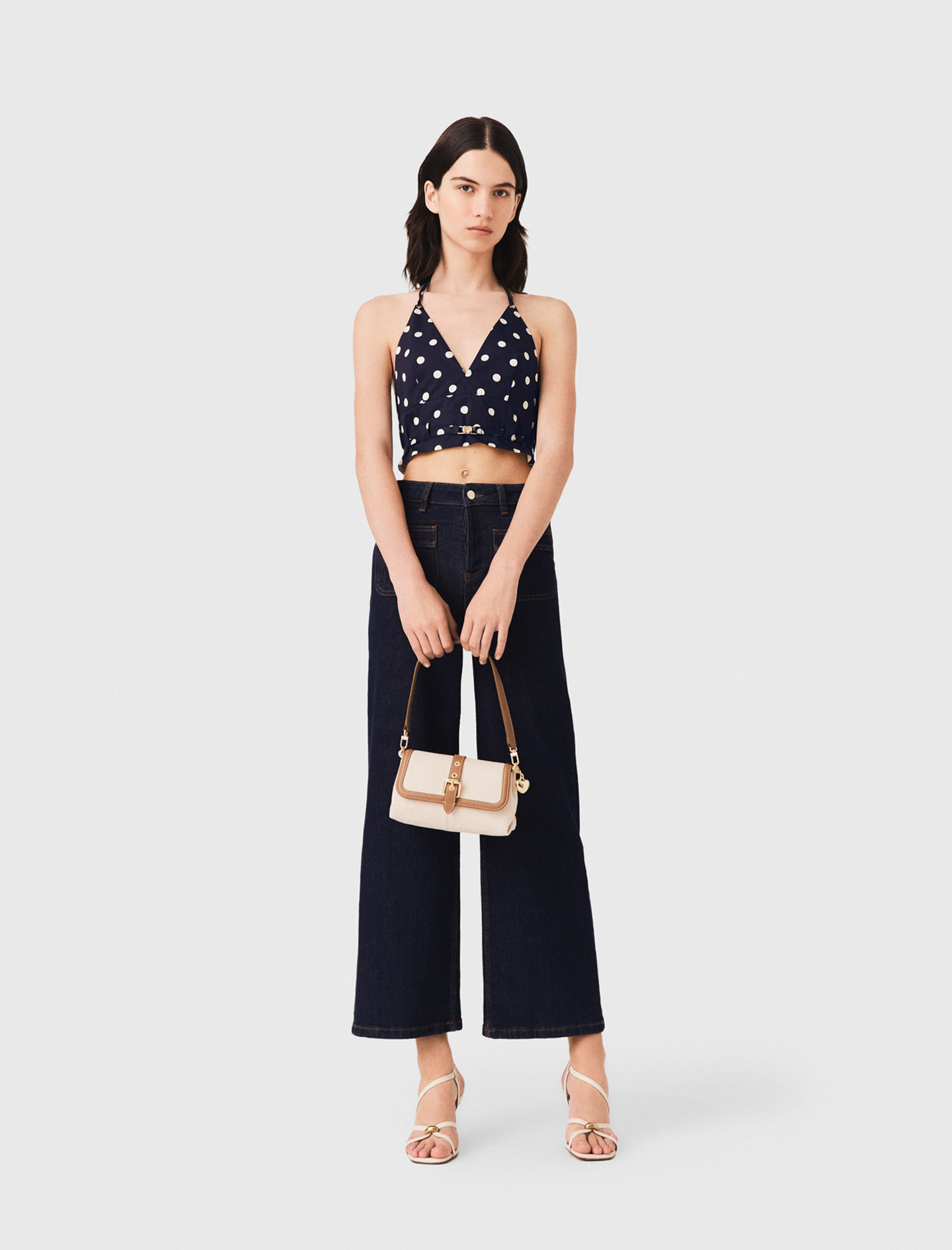 Top Espalda Al Aire Mezcla De Lino - Marine Pois Print - Talla 3 - Maje