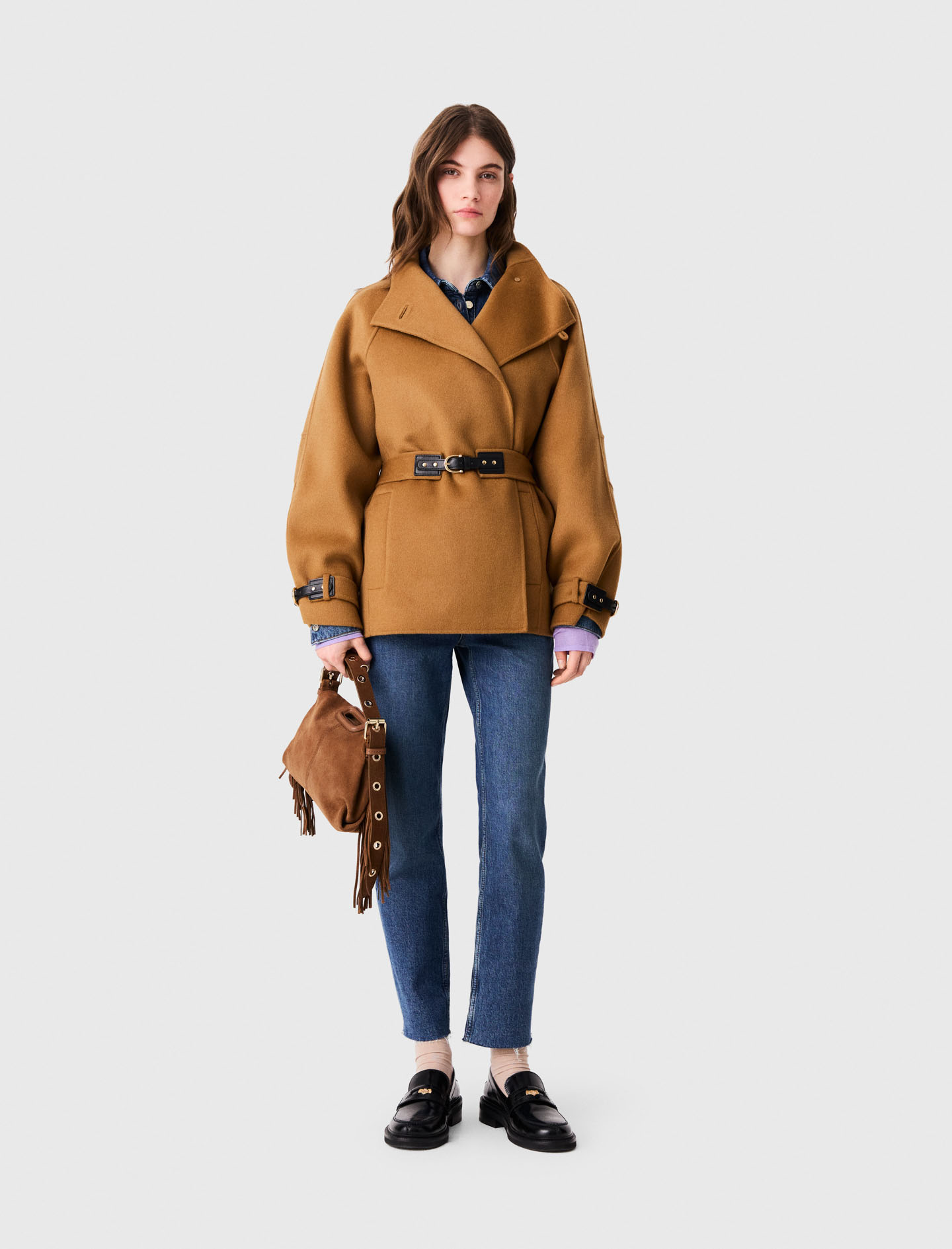 Abrigo Midi De Lana Con Cinturón - Camel - Talla 38 - Maje