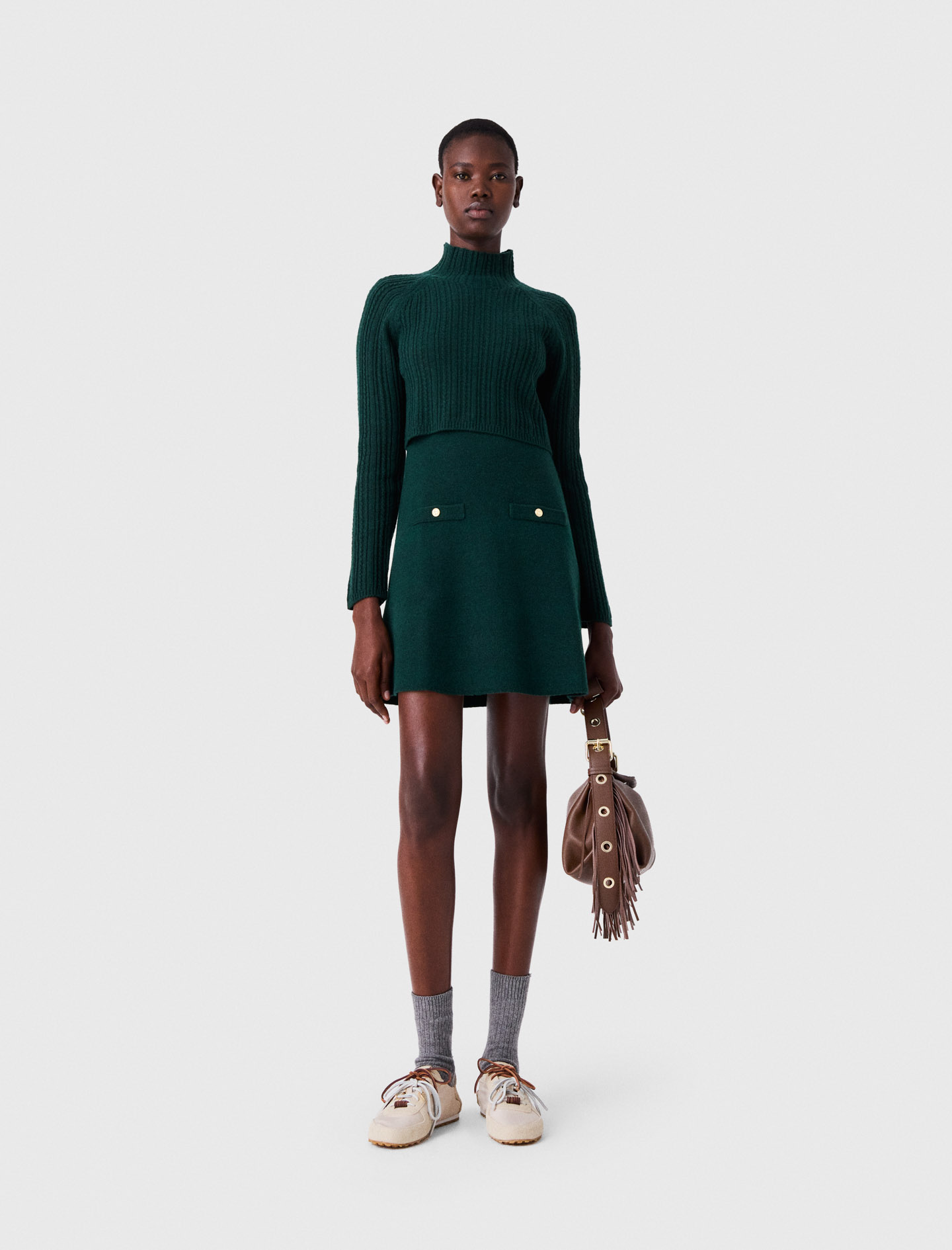 Vestido De Punto Y Jersey Extraíble - Verde Botella - Talla 34 - Maje