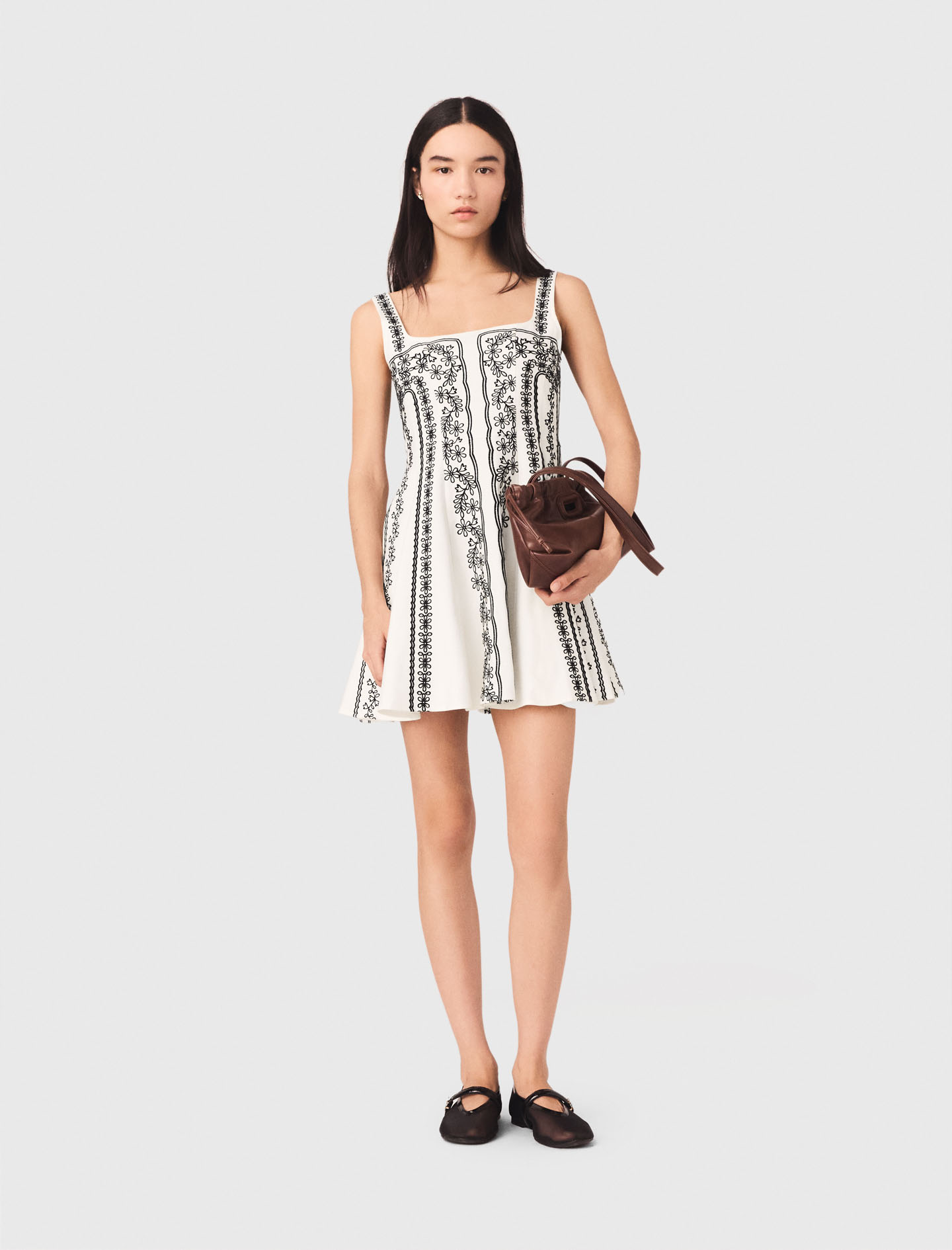 Vestido Corto Bordado Con Tirantes - Beige - Talla 42 - Maje