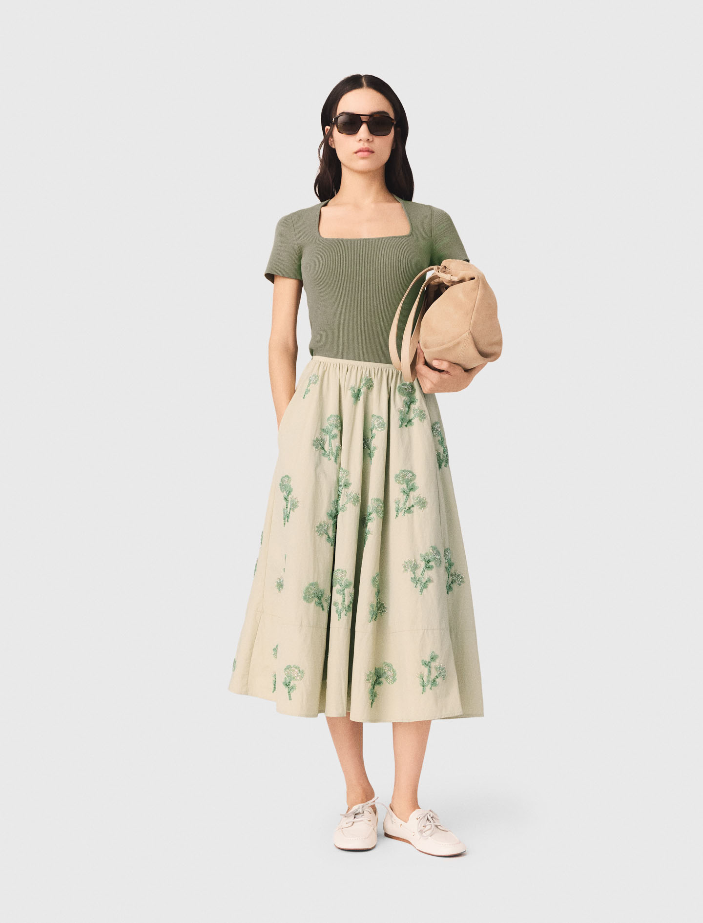 Falda De Tejido Técnico Bordada - Beige - Talla 36 - Maje