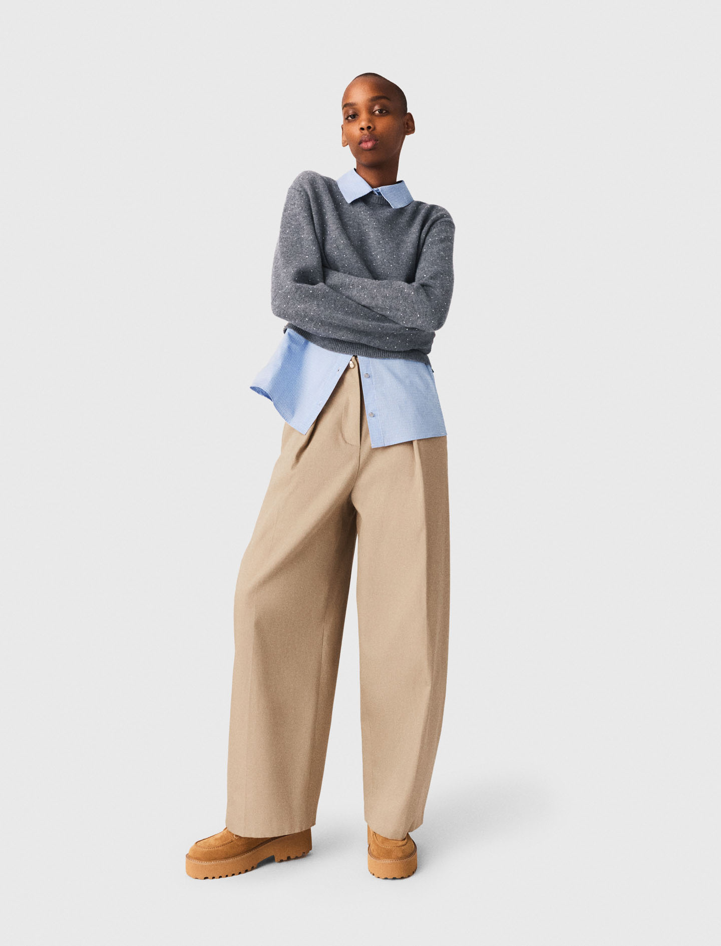 Pantalón Balloon De Algodón - Beige Arcilla - Talla 38 - Maje