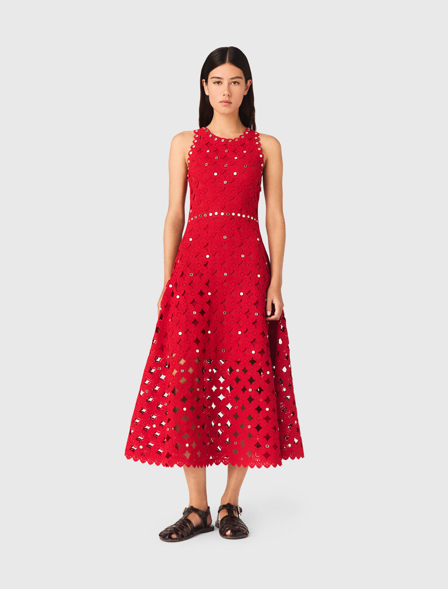 Vestido De Ganchillo Con Espejos - Rojo - Talla 40 - Maje