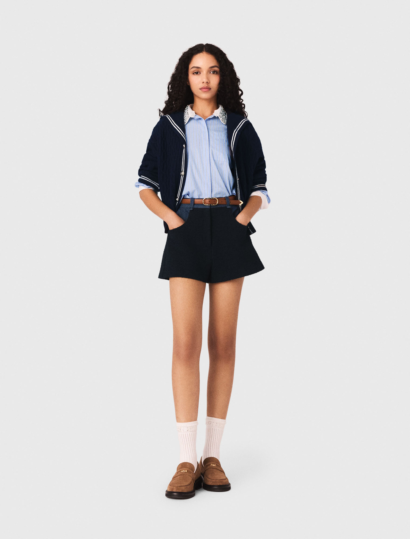 Short De Tweed Y Detalles Denim - Azul Marino - Talla 40 - Maje