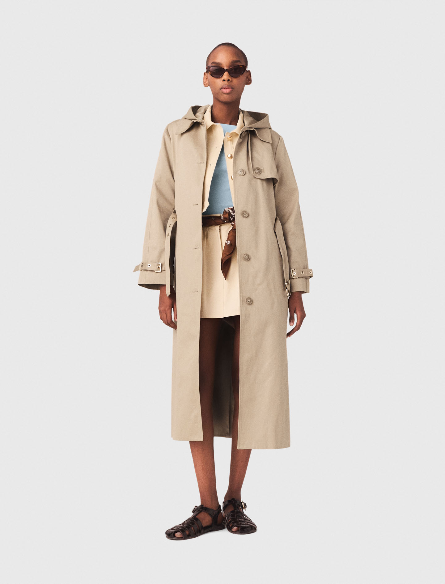 Gabardina Con Capucha Extraíble - Camel - Talla 42 - Maje