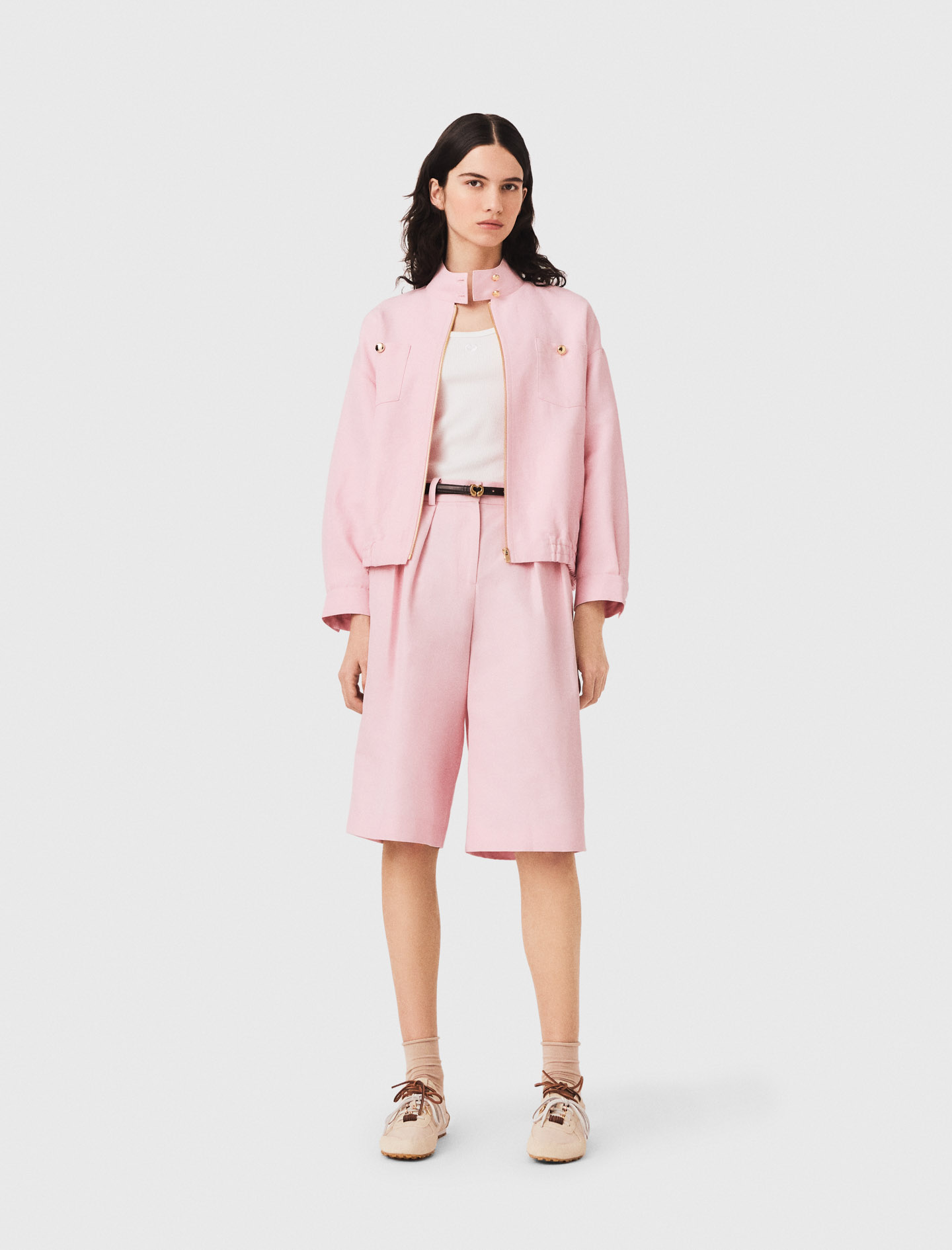 Cazadora Bomber Mezcla De Lino - Rosa - Talla 36 - Maje