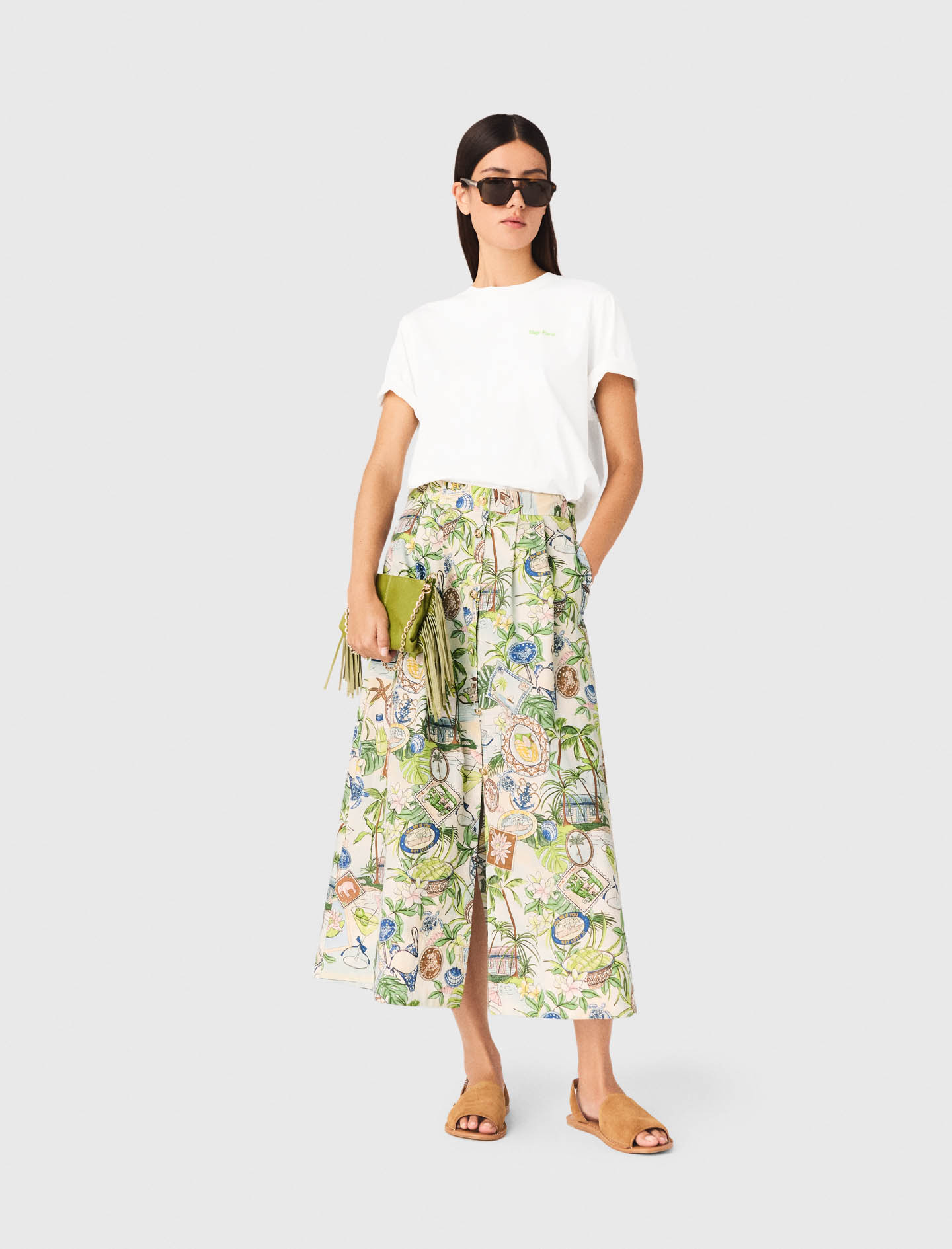 Falda Larga Estampada Y Short - Carte Postale Print - Talla 34 - Maje