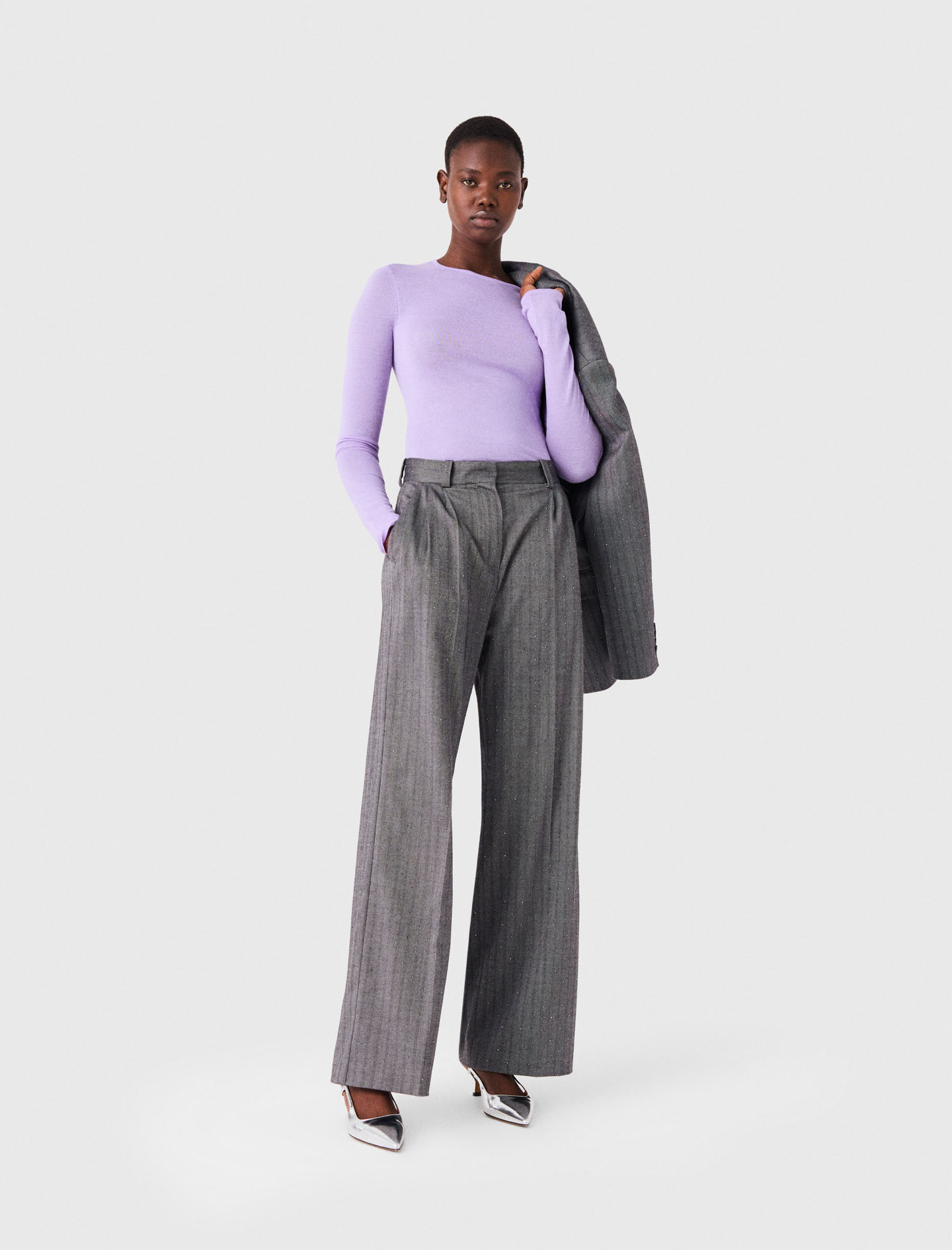 Pantalón De Traje Con Strass - Gris - Talla 42 - Maje