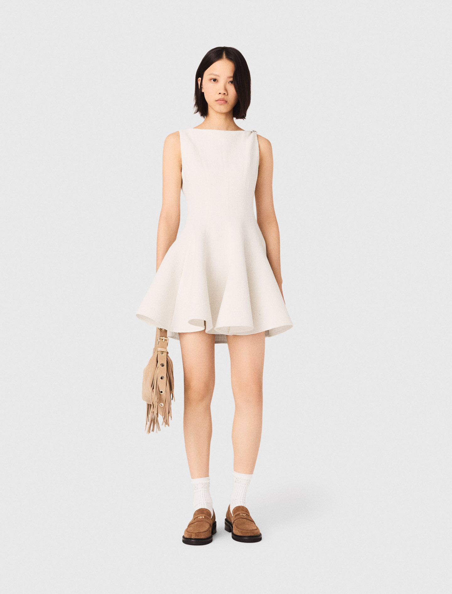Vestido Corto Acampanado De Tweed - Crudo - Talla 36 - Maje