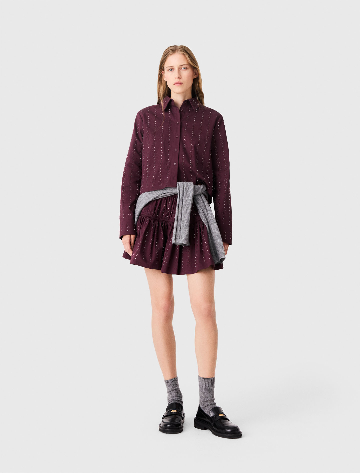 Camisa Corta De Algodón Con Strass - Burdeos - Talla 3 - Maje