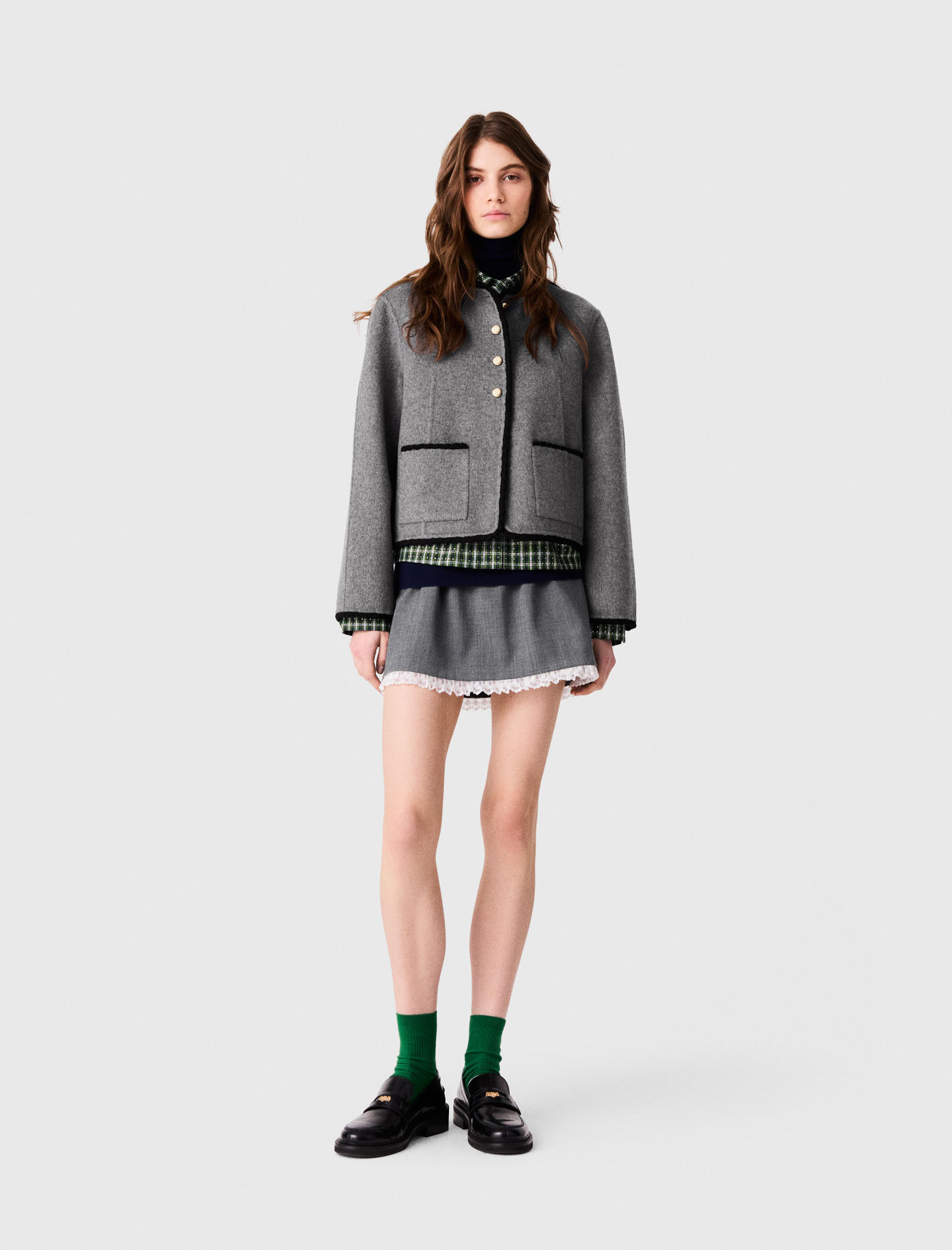 Abrigo Corto Doble Faz - Gris Claro - Talla 34 - Maje