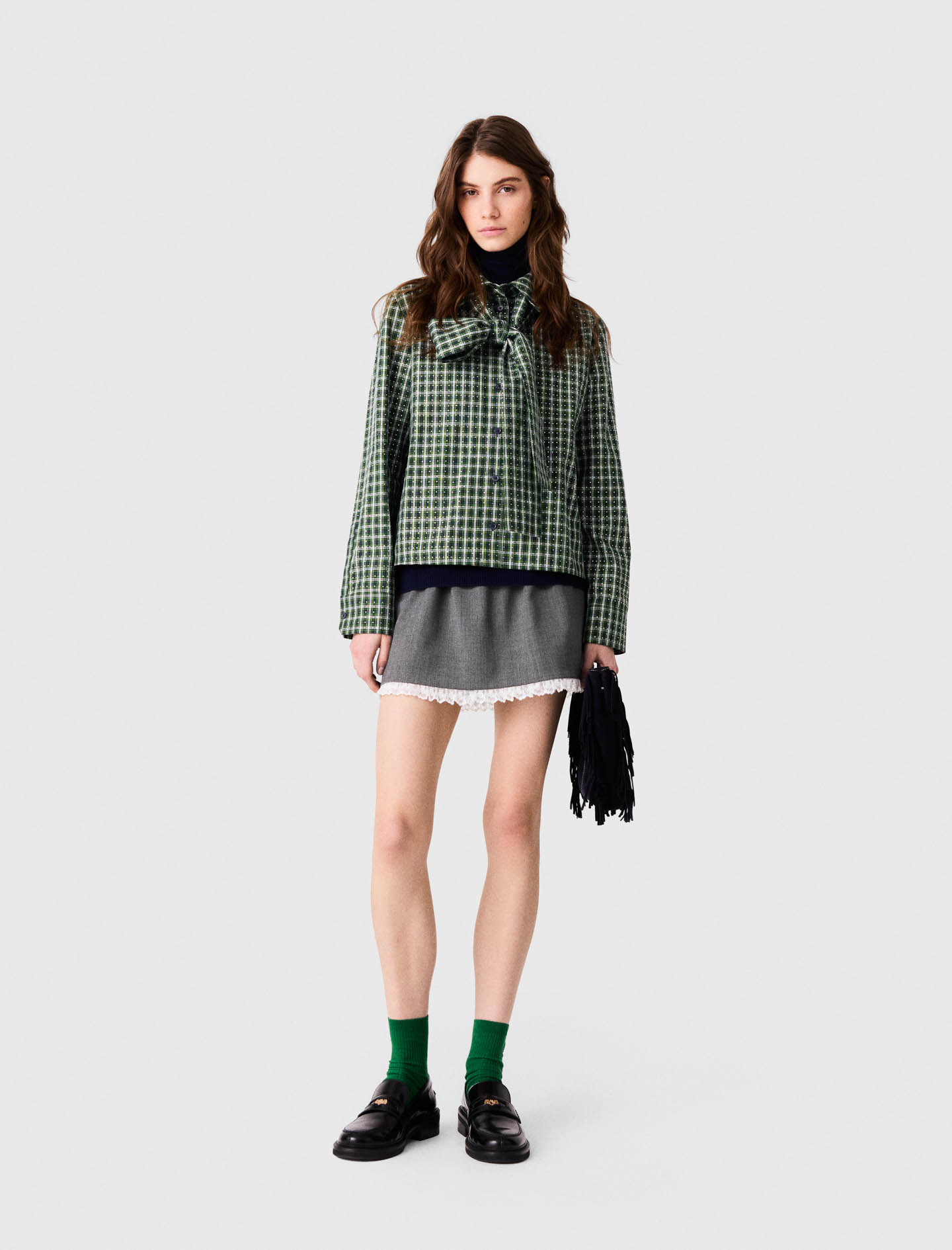 Camisa Con Pedrería Y Corbata - Verde - Talla 0 - Maje