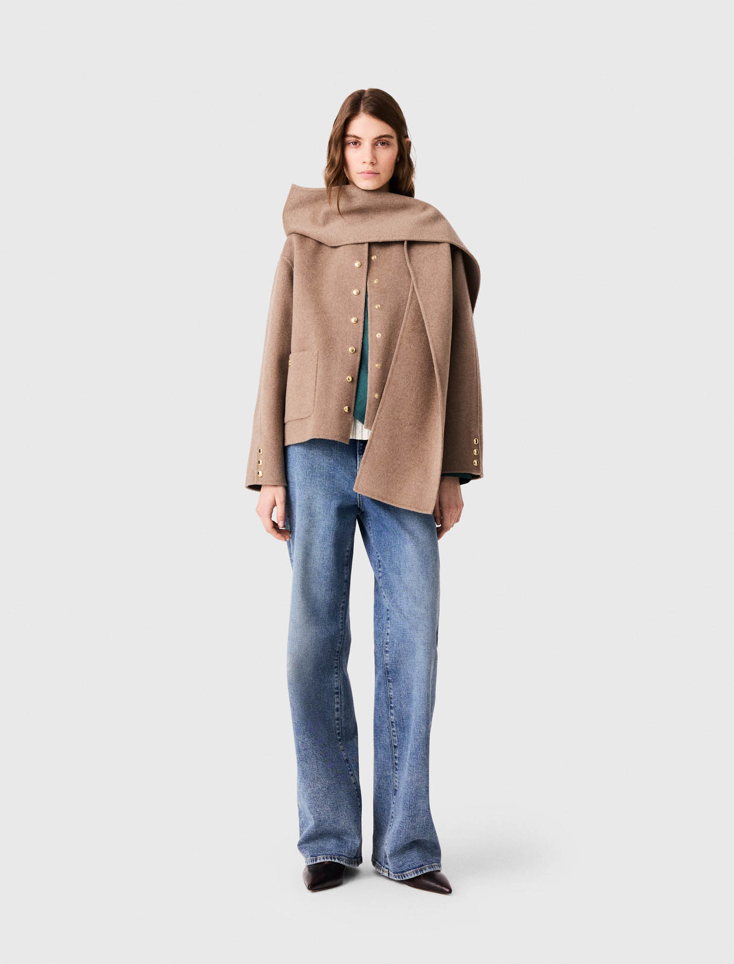 Abrigo Corto Doble Faz - Beige Arcilla - Talla 38 - Maje