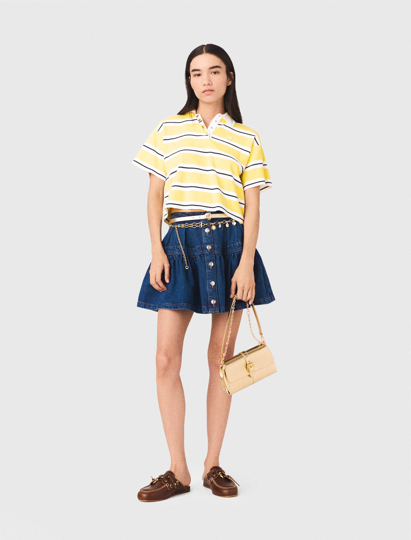Polo A Rayas De Manga Corta - Amarillo Pálido - Talla 3 - Maje