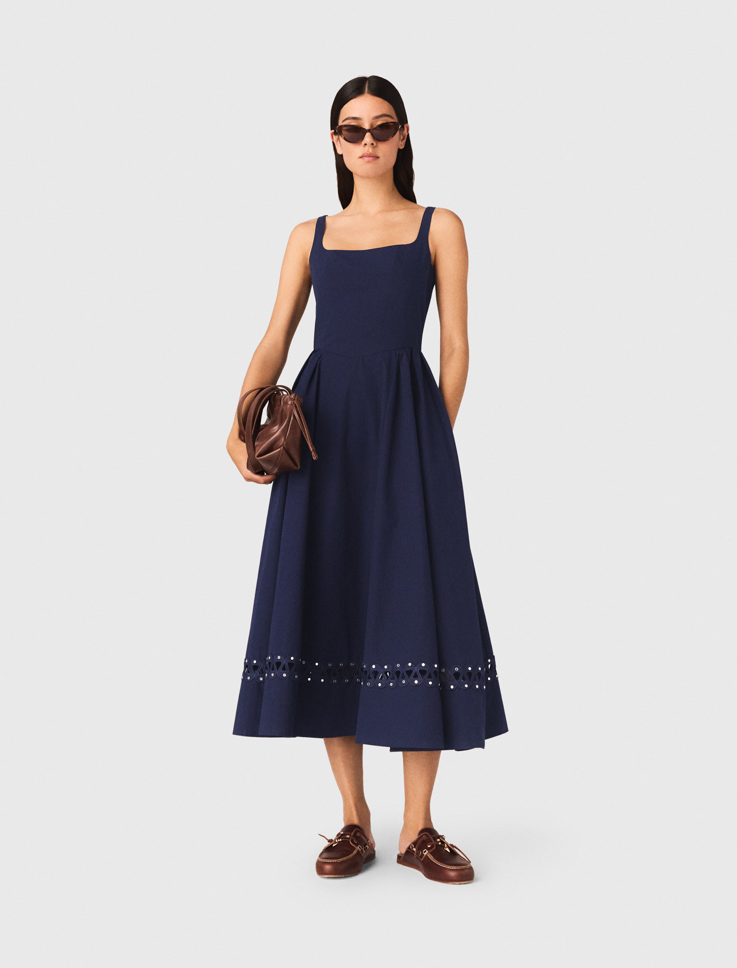 Vestido Midi Acampanado - Azul Marino - Talla 34 - Maje