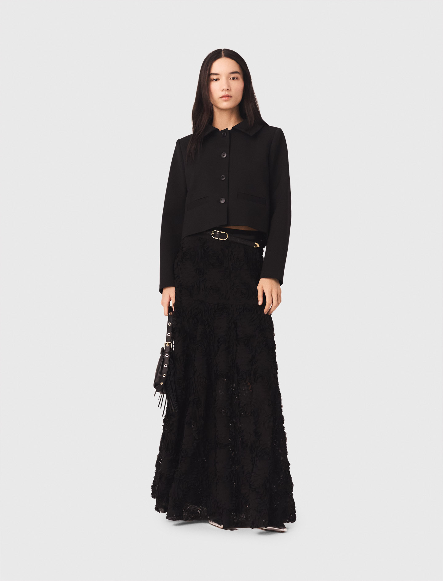 Falda Larga Bordada - Negro - Talla 40 - Maje