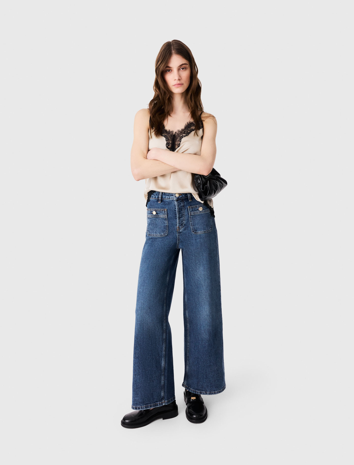 Vaquero Ancho Con Bolsillos Parche - Azul - Talla 34 - Maje