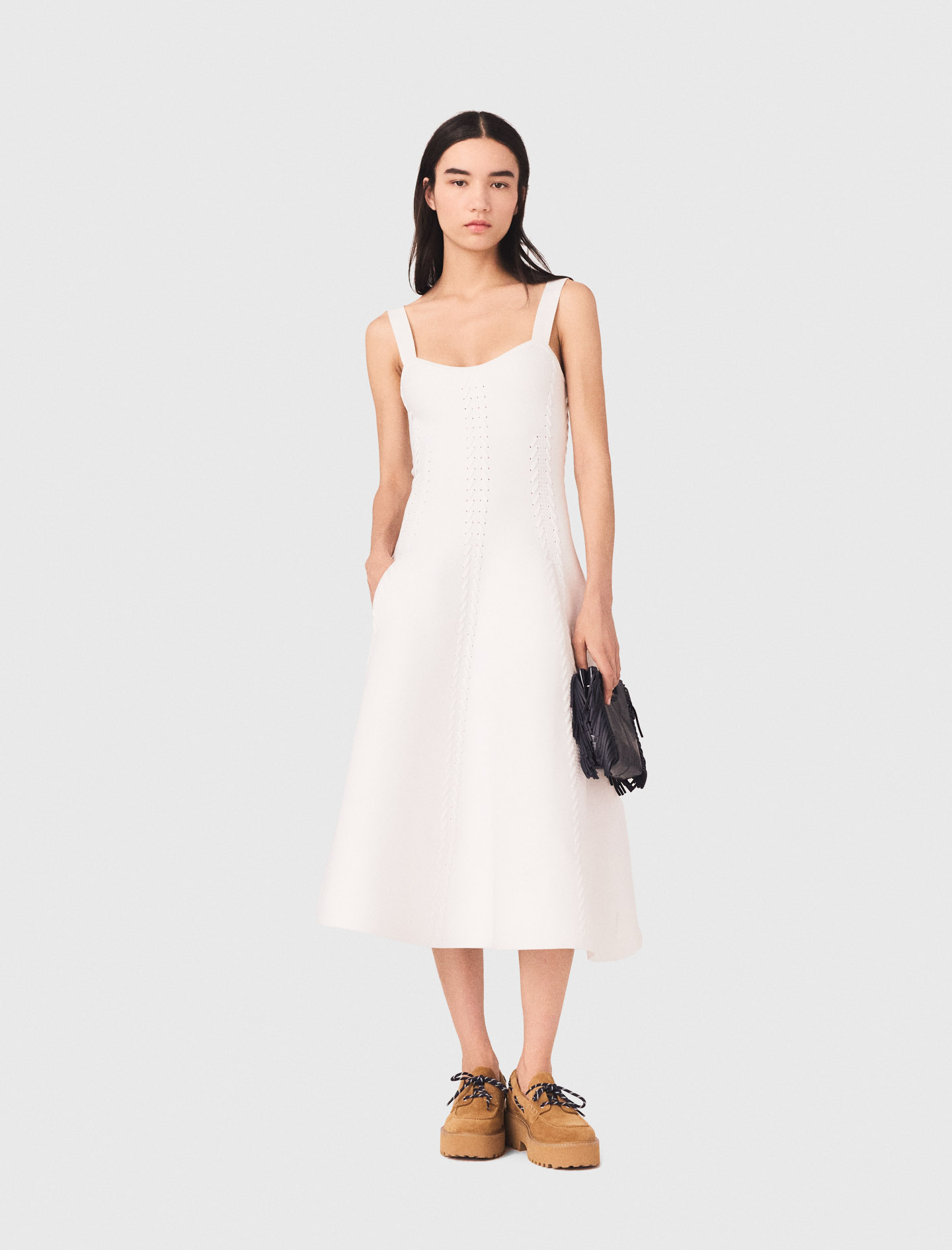 Vestido Skater Largo De Punto - Blanco - Talla 34 - Maje