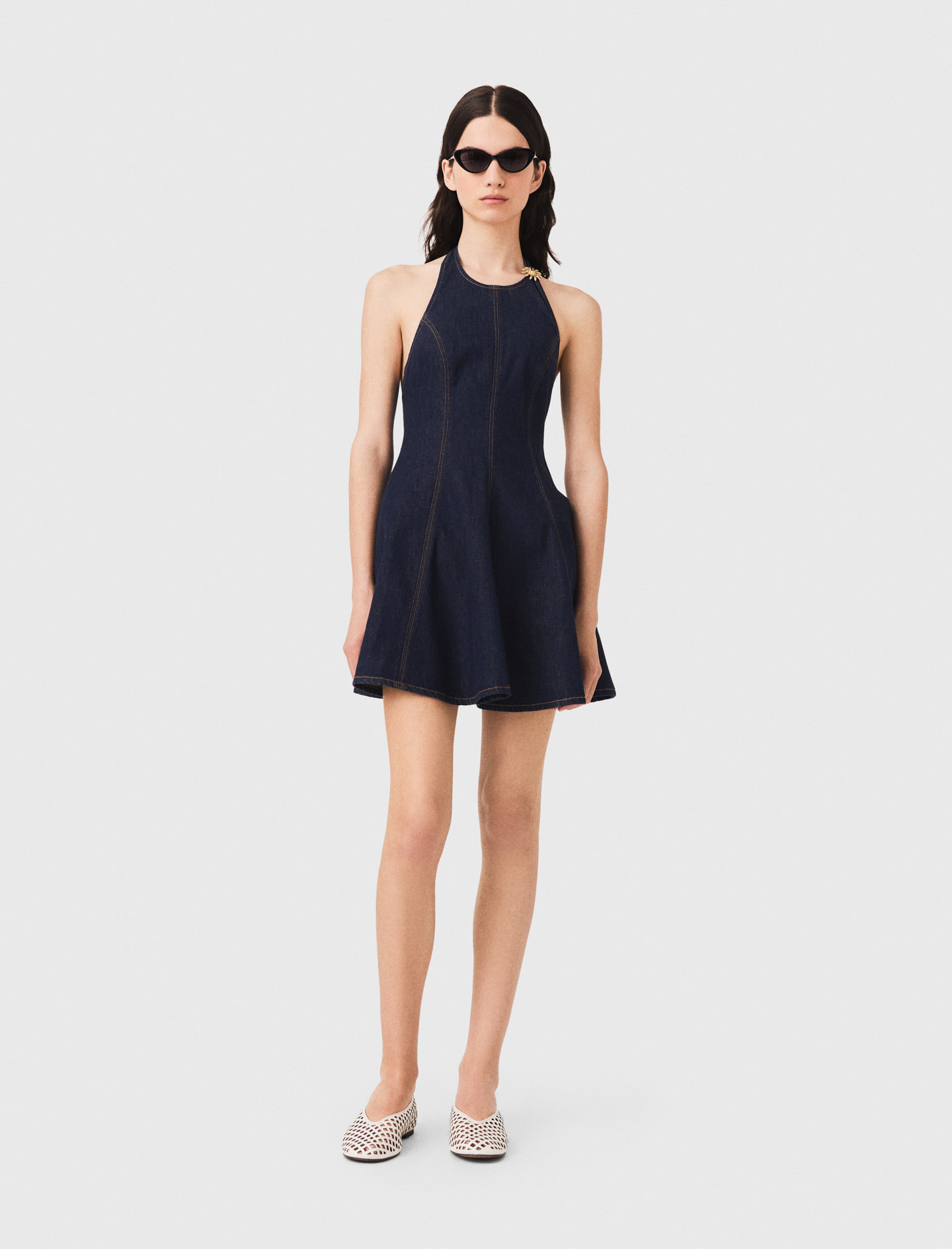 Vestido Corto De Denim Con Broche - Azul Marino - Talla 38 - Maje