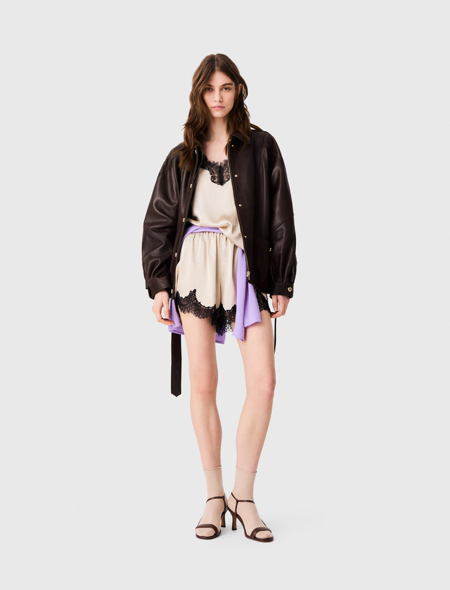 Short De Raso Y Detalles De Encaje - Beige - Talla 1 - Maje