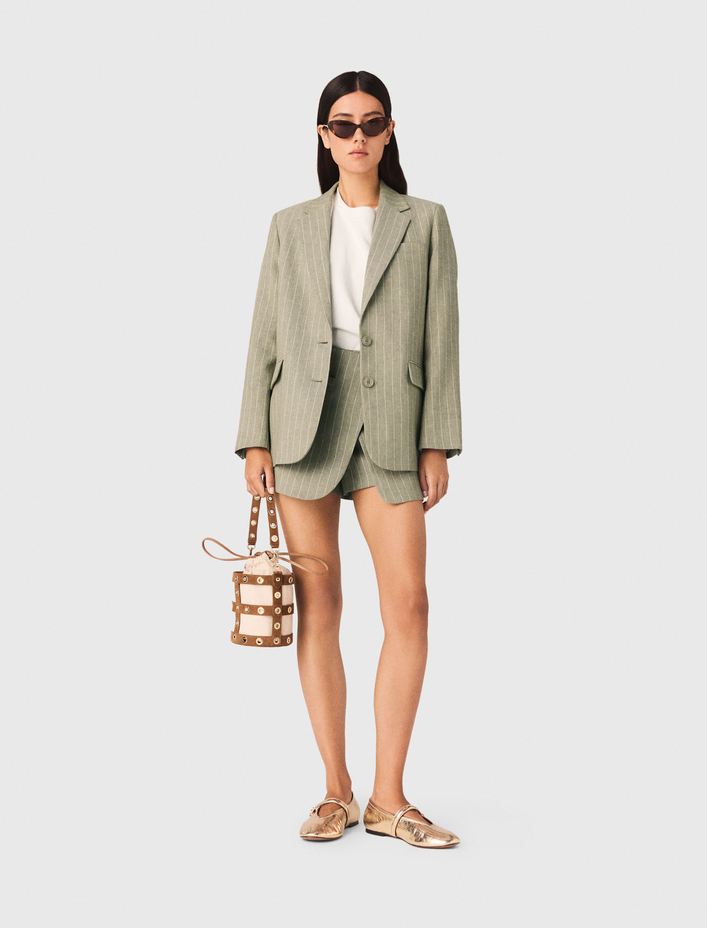 Chaqueta De Traje De Mezcla De Lino - Caqui - Talla 42 - Maje