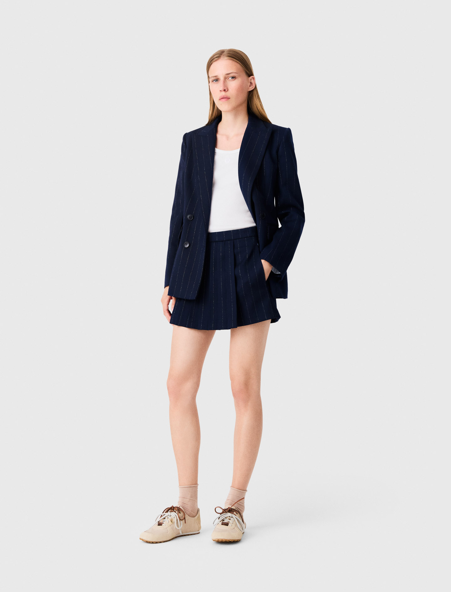 Pantalón Corto Sastre Con Lúrex - Azul Marino - Talla 40 - Maje