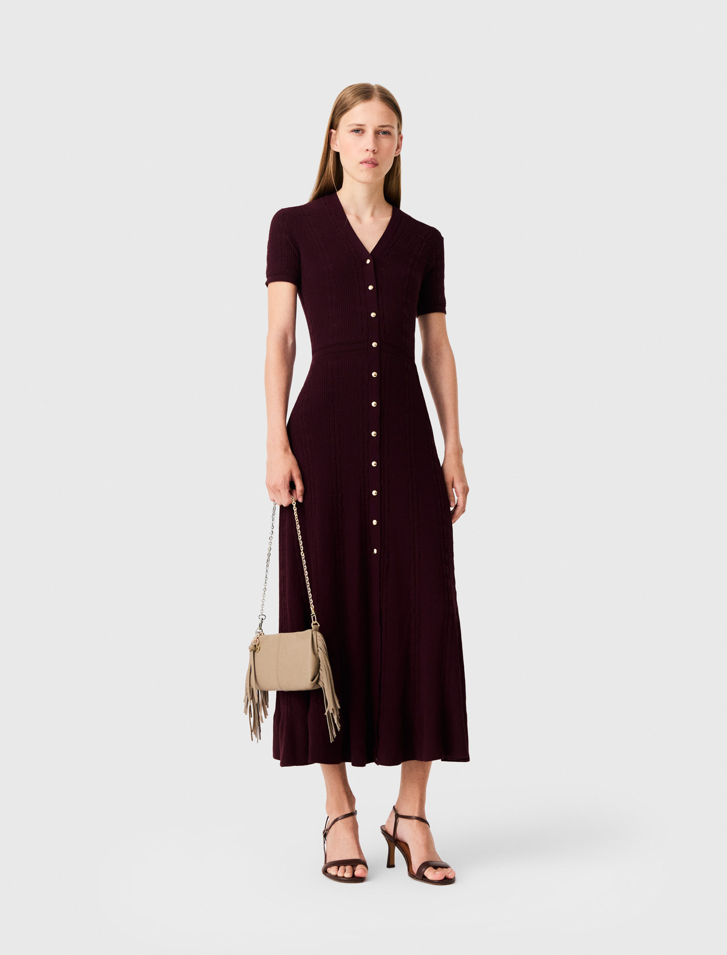 Vestido Largo De Punto - Burdeos - Talla 42 - Maje