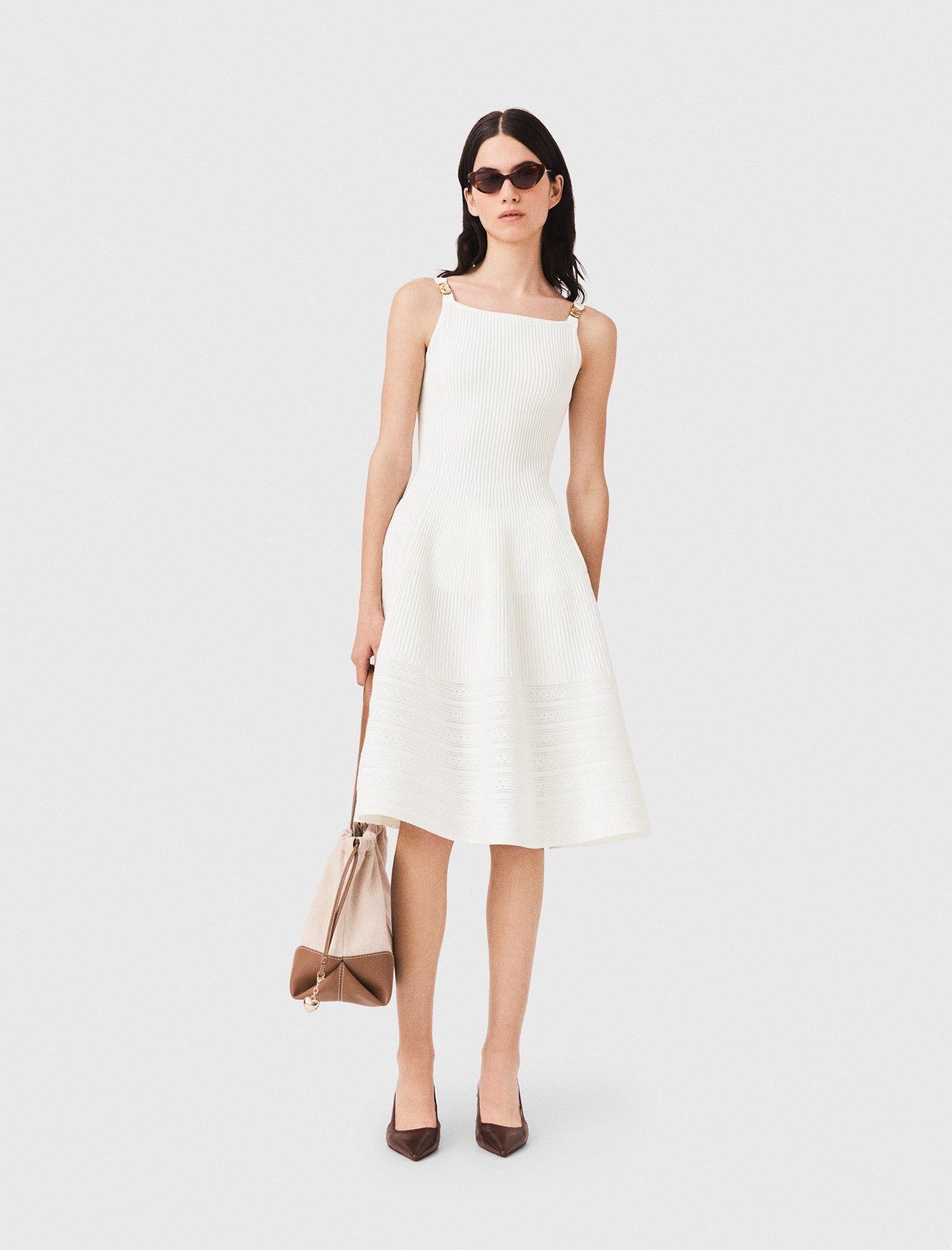 Vestido Largo De Punto - Blanco - Talla 34 - Maje