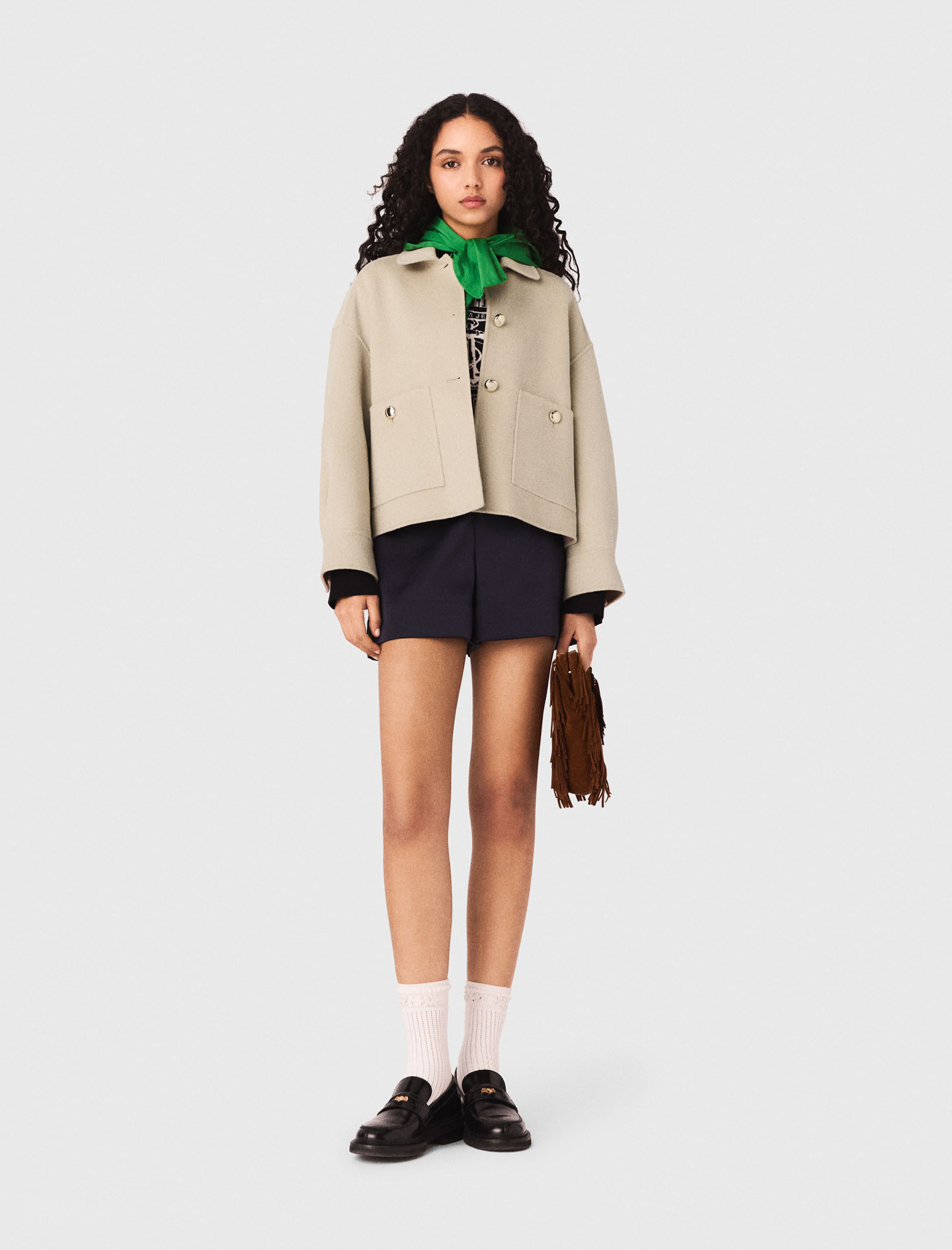 Chaqueta Corta Lana Espalda Plisada - Beige - Talla 40 - Maje