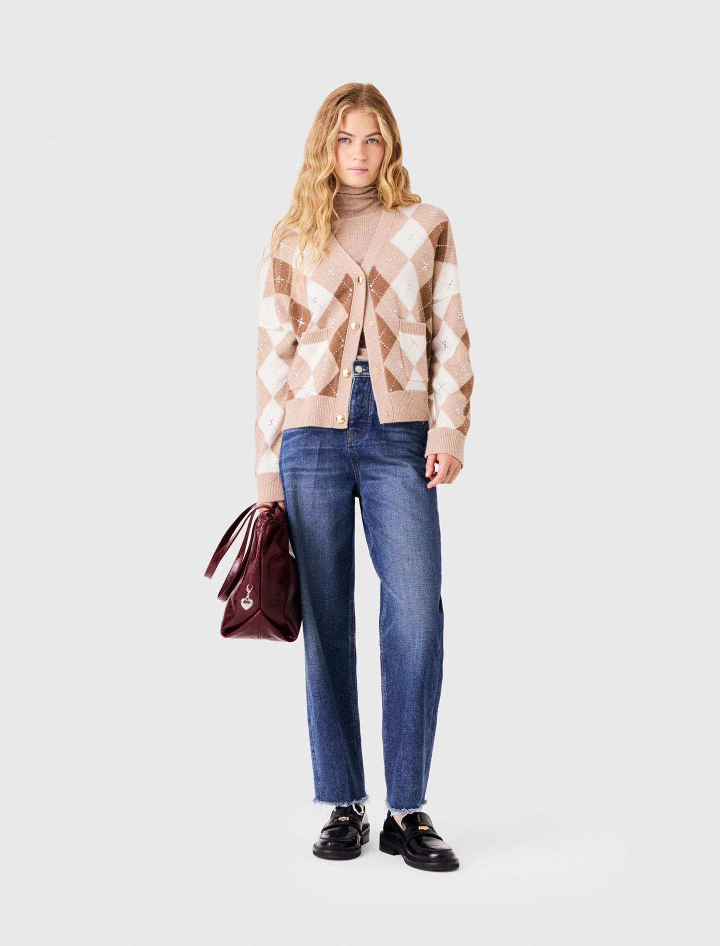 Cárdigan De Rombos Con Strass - Beige - Talla 3 - Maje