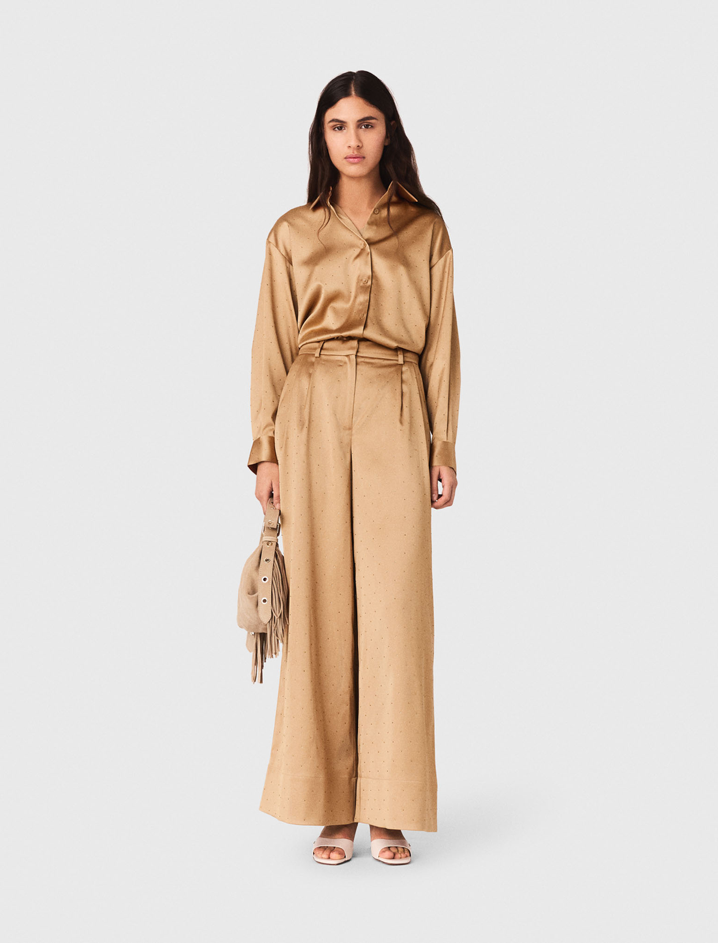 Camisa Satinada Con Pedrería - Beige - Talla 3 - Maje