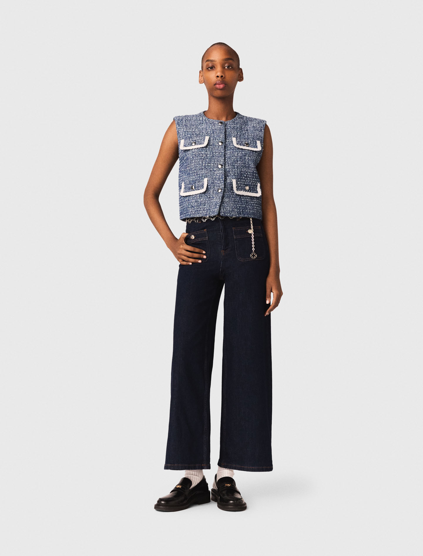 Chaleco De Tweed - Azul - Talla 34 - Maje