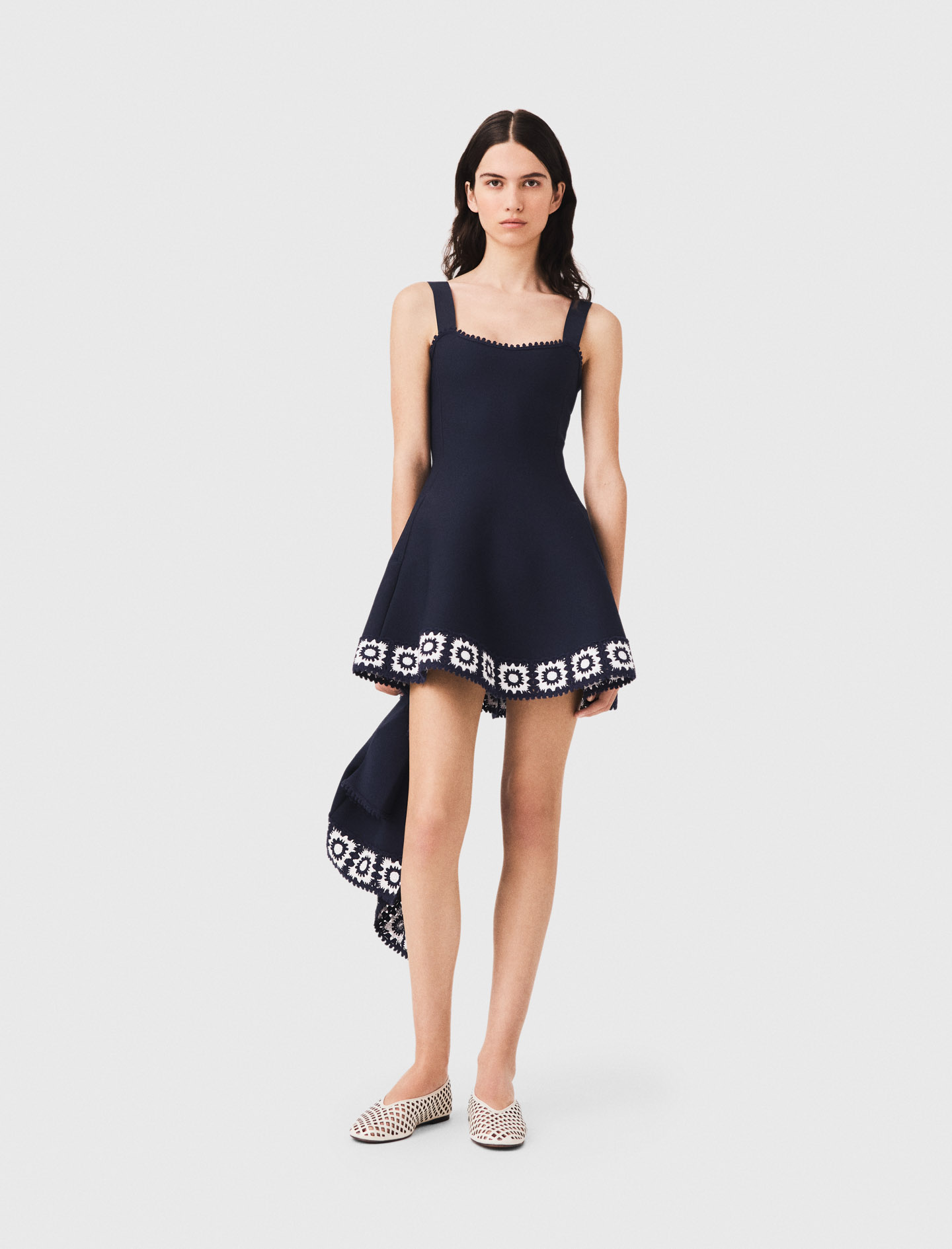 Vestido Con Paneles De Ganchillo - Azul Marino - Talla 42 - Maje