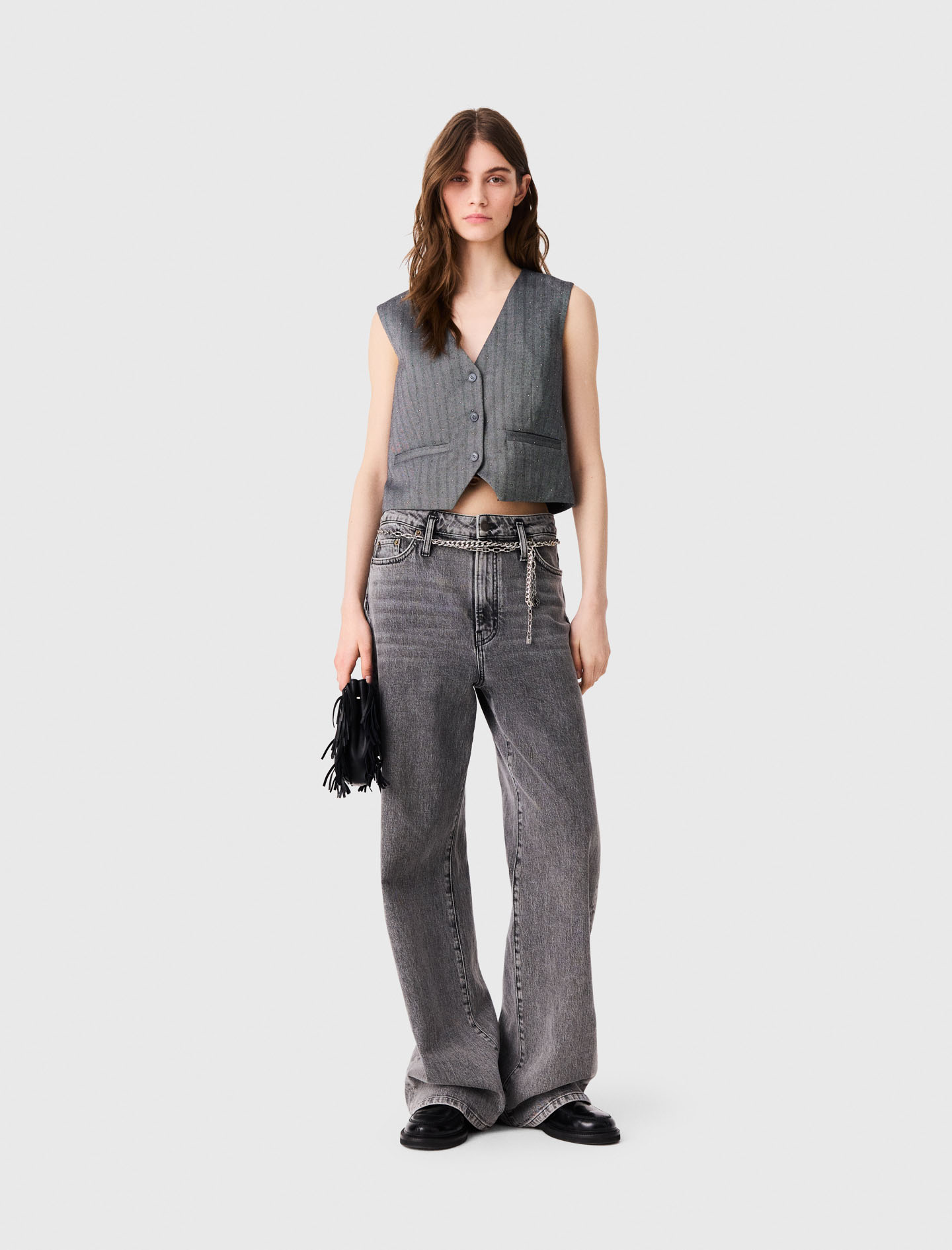 Chaleco Sastre Con Strass - Gris - Talla 38 - Maje