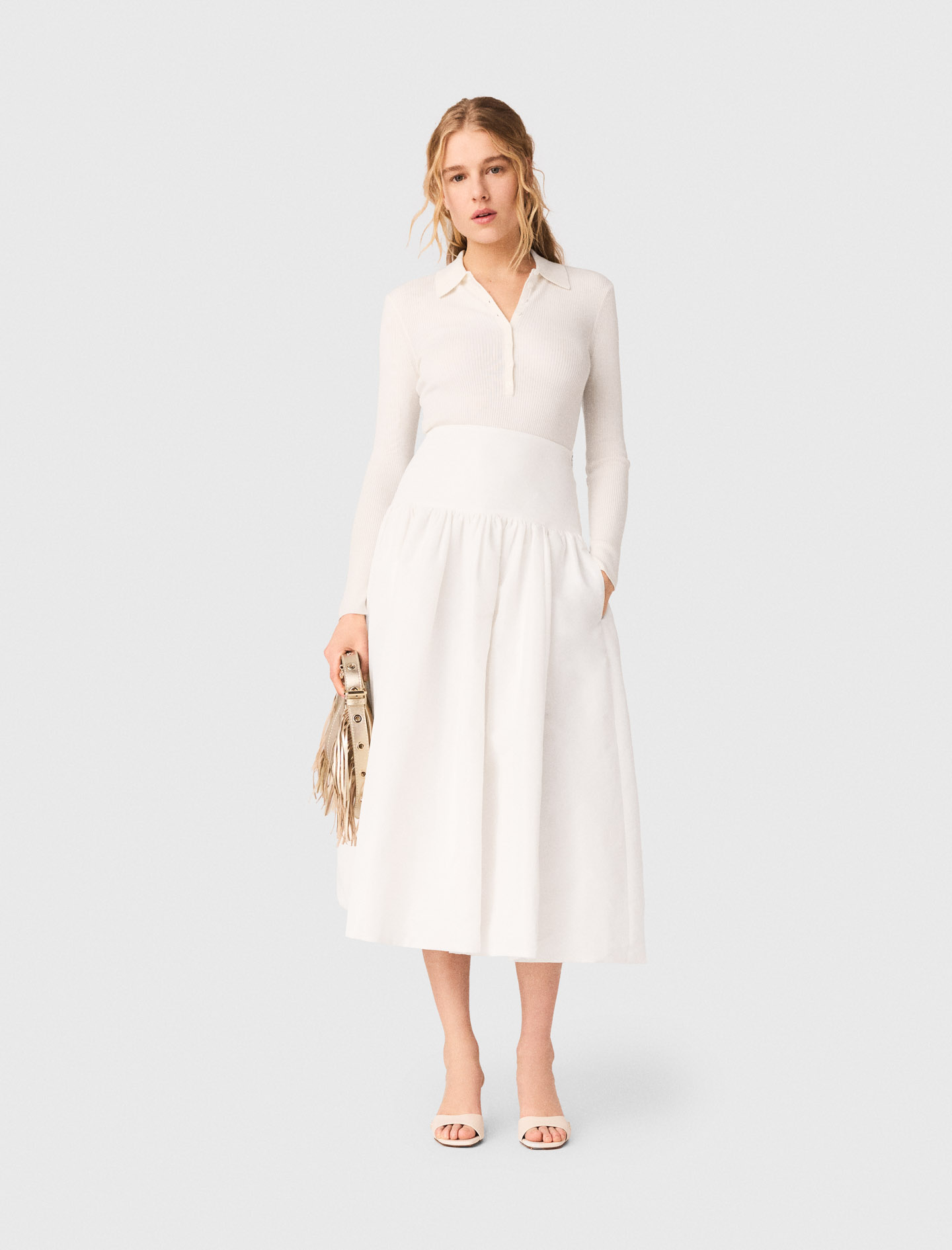 Falda Larga De Tafetán - Blanco - Talla 42 - Maje