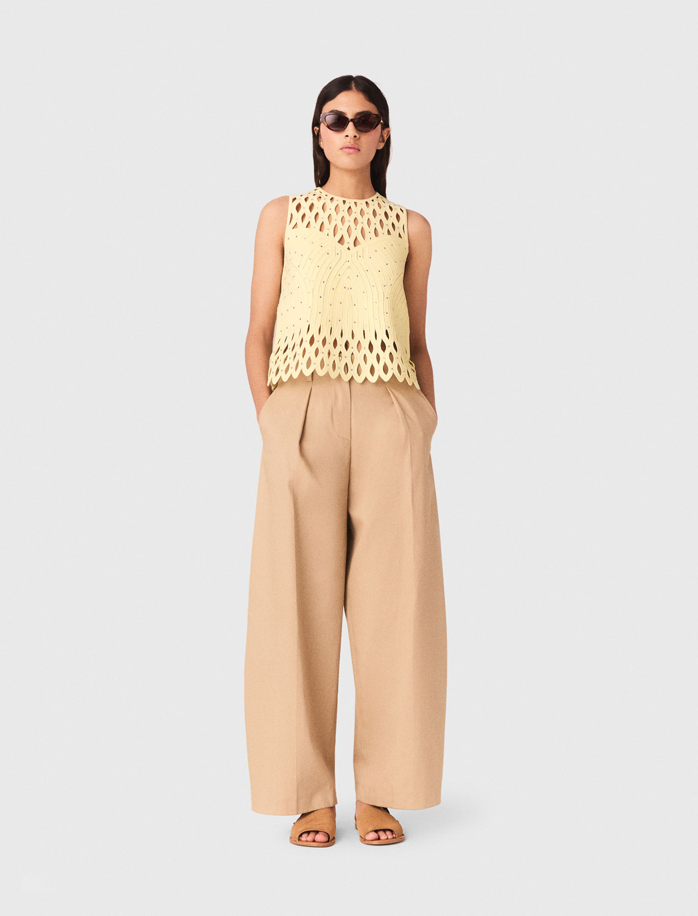 Top De Ganchillo Con Strass - Amarillo Pálido - Talla 3 - Maje