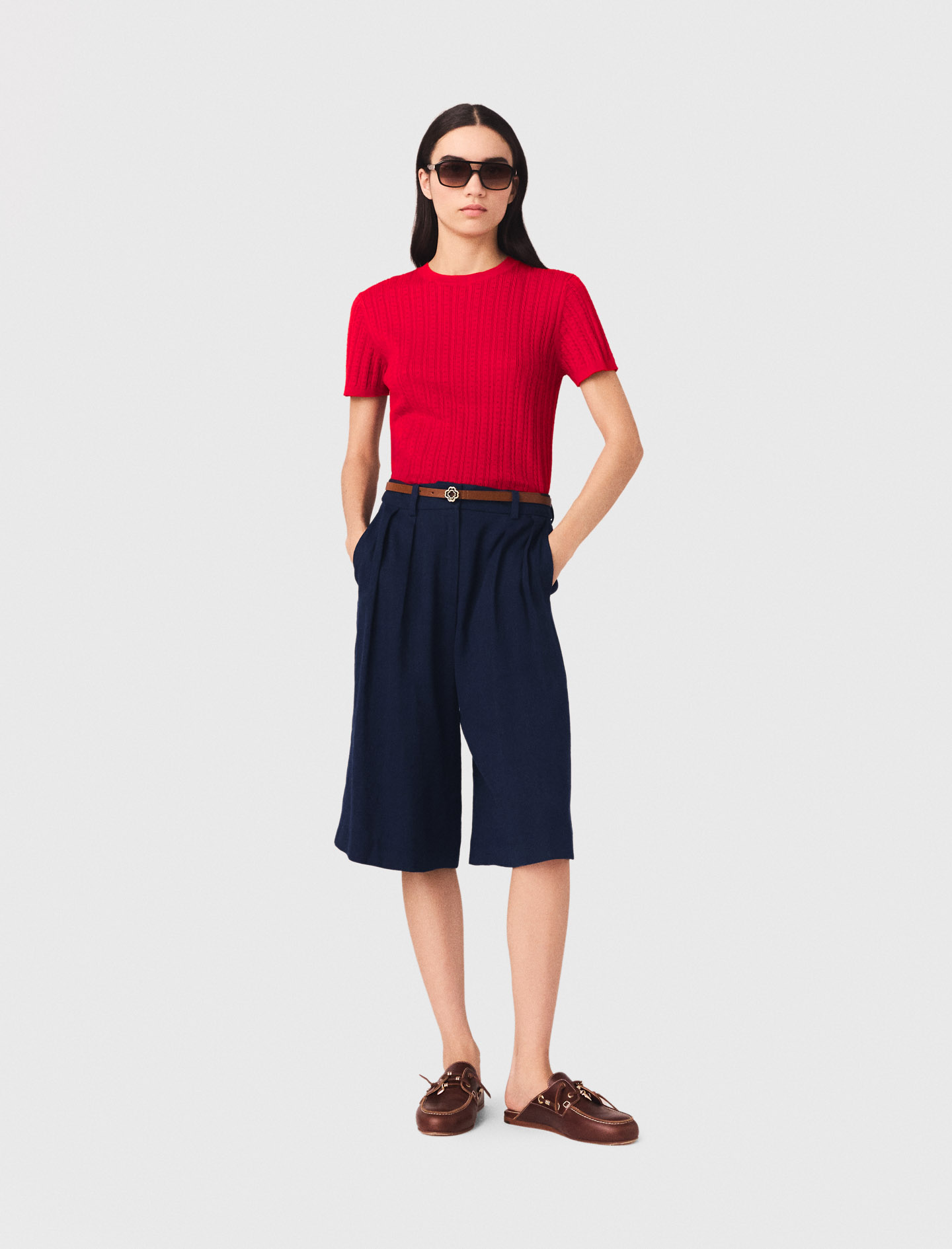 Bermudas De Mezcla De Lino - Azul Marino - Talla 34 - Maje