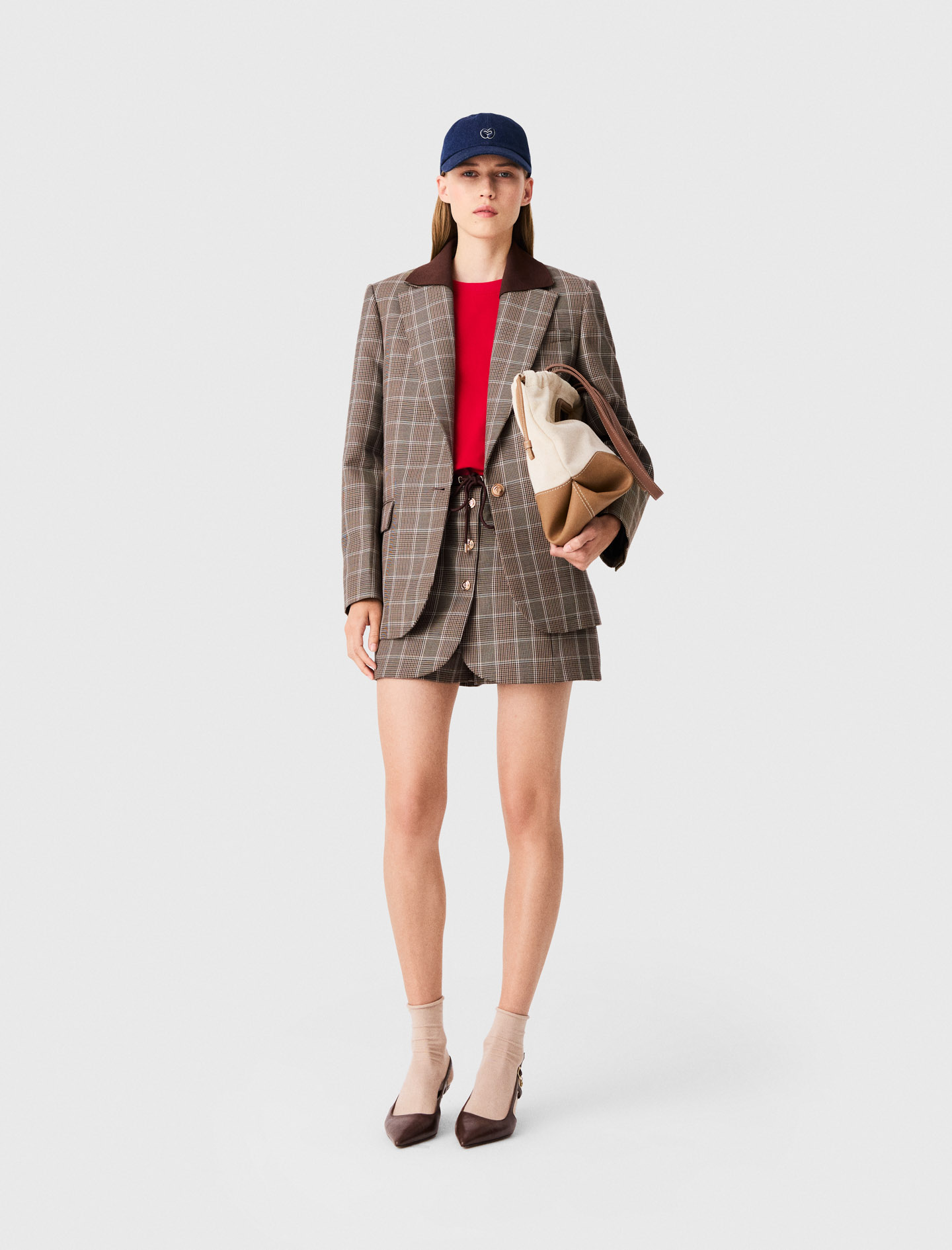 Chaqueta A Cuadros Cuello Extraíble - Marrón - Talla 36 - Maje