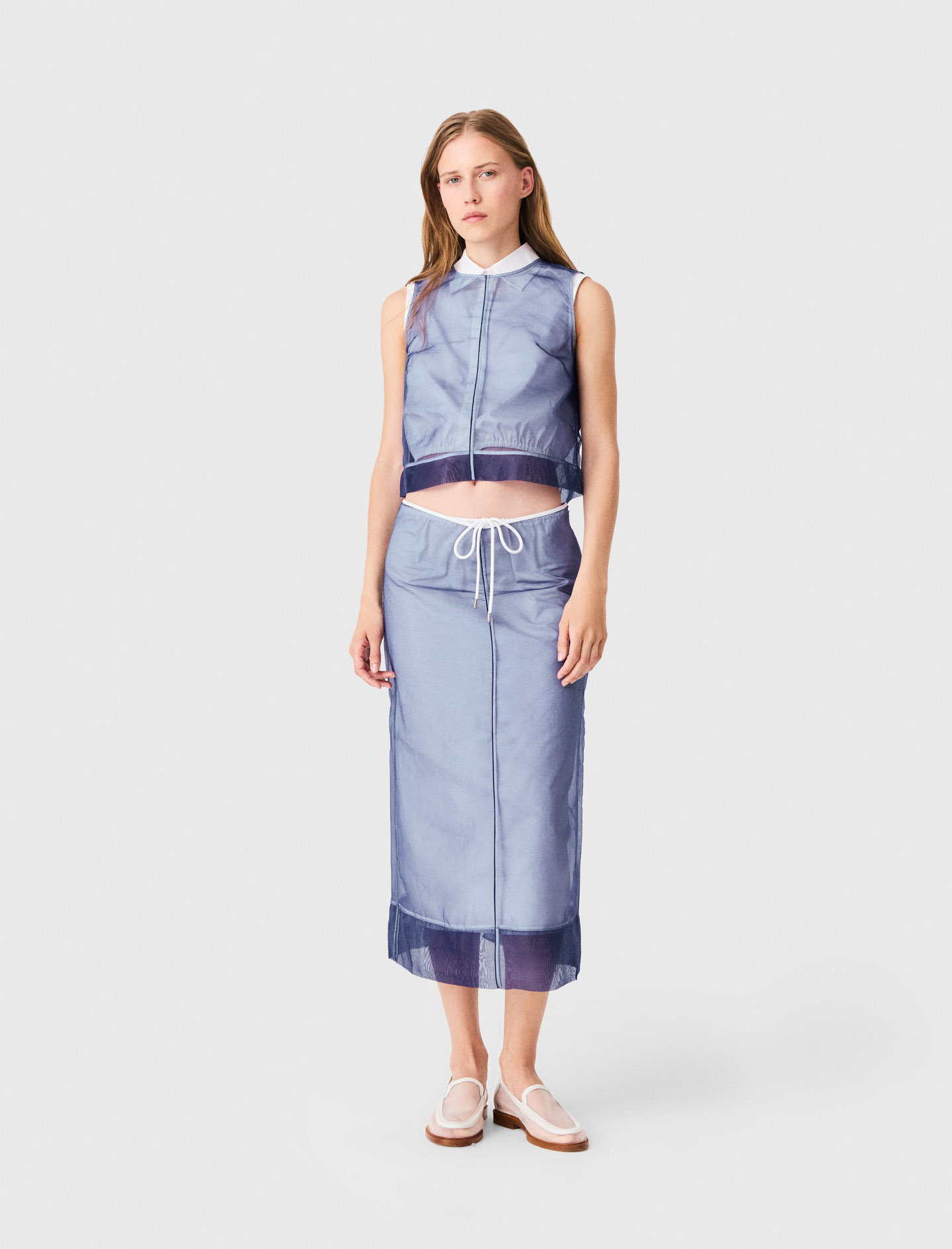 Falda Algodón Y Organza Extraíble - Azul - Talla 36 - Maje