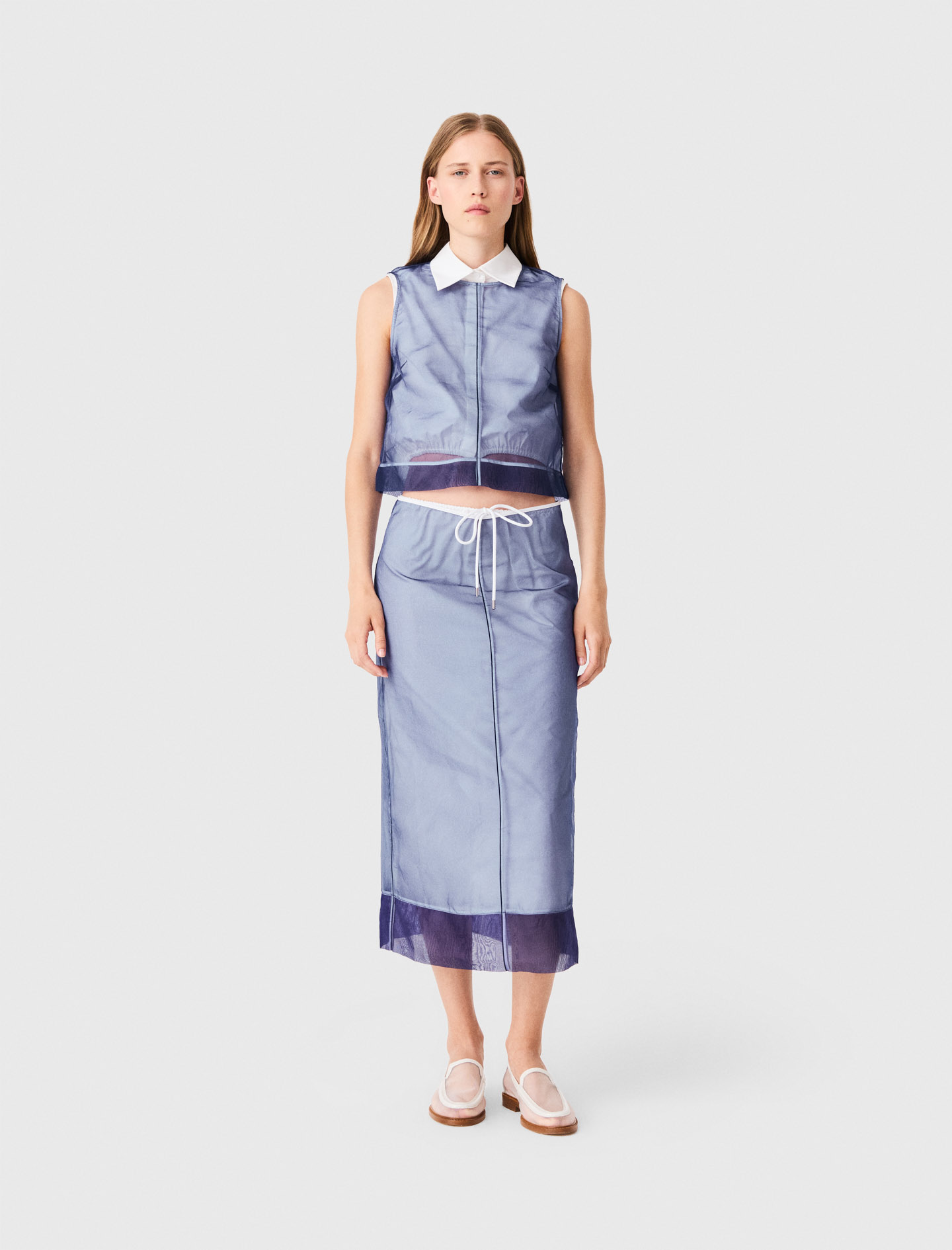Top De Algodón Y Organza Extraíble - Azul - Talla 40 - Maje