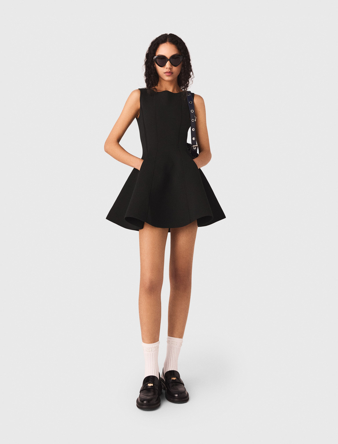 Vestido Skater Con Lazos Decorativos - Negro - Talla 42 - Maje