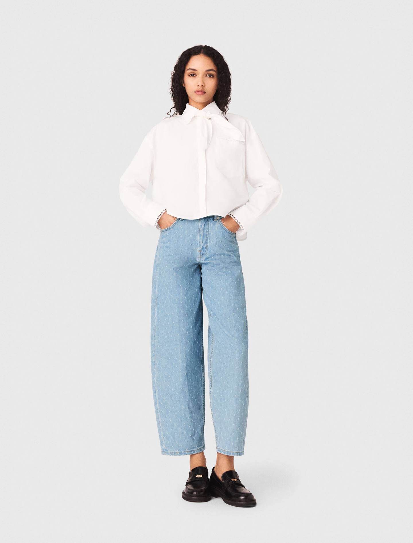 Pantalón Bombacho Con Motivo Texturizado - Celeste - Talla 40 - Maje