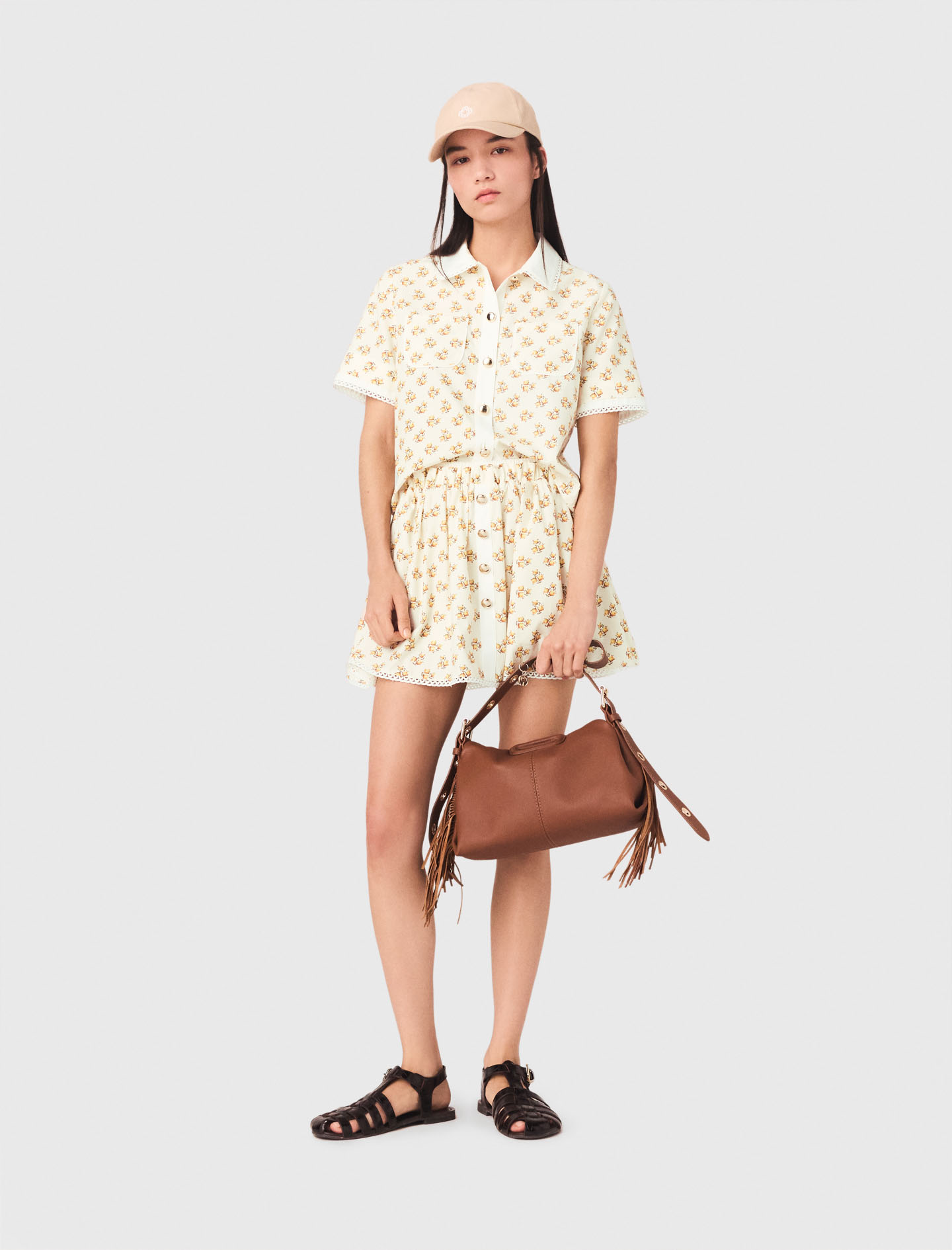 Camisa Estampada Con Piquillo - Jaune Petites Fleurs Print - Talla 3 - Maje