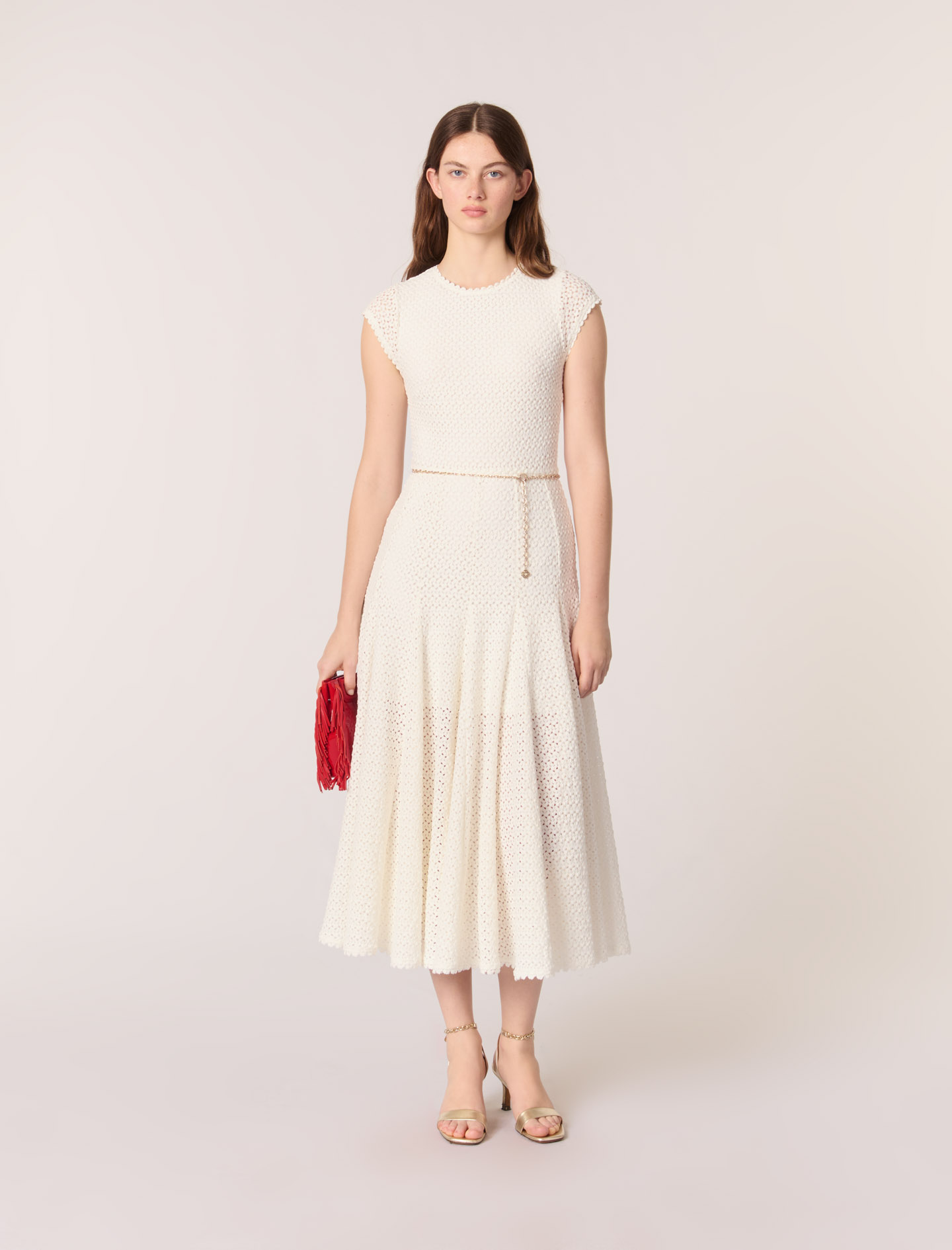 Vestido largo de ganchillo blanco para mujer Maje