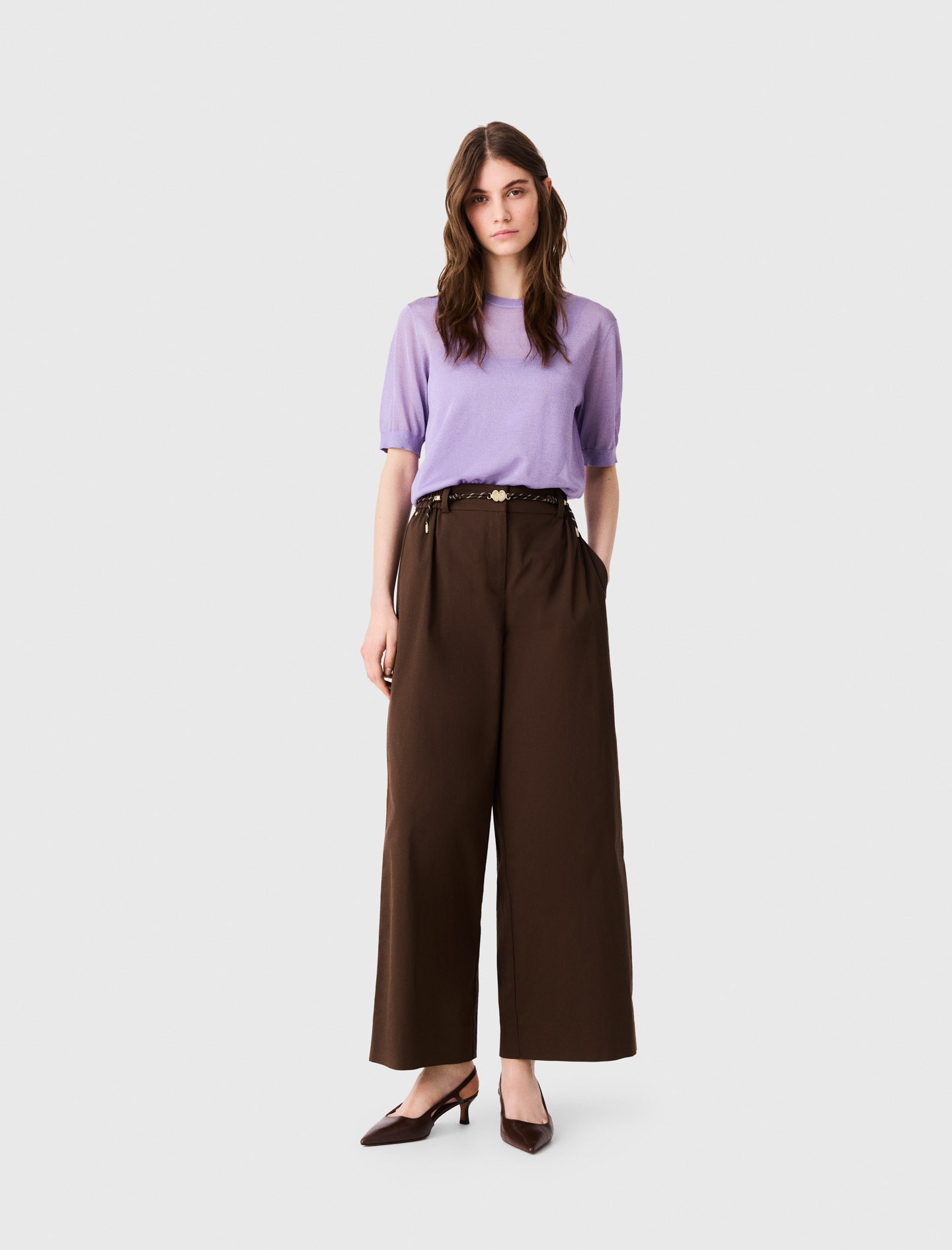 Pantalón Ancho De Algodón - Marrón - Talla 40 - Maje