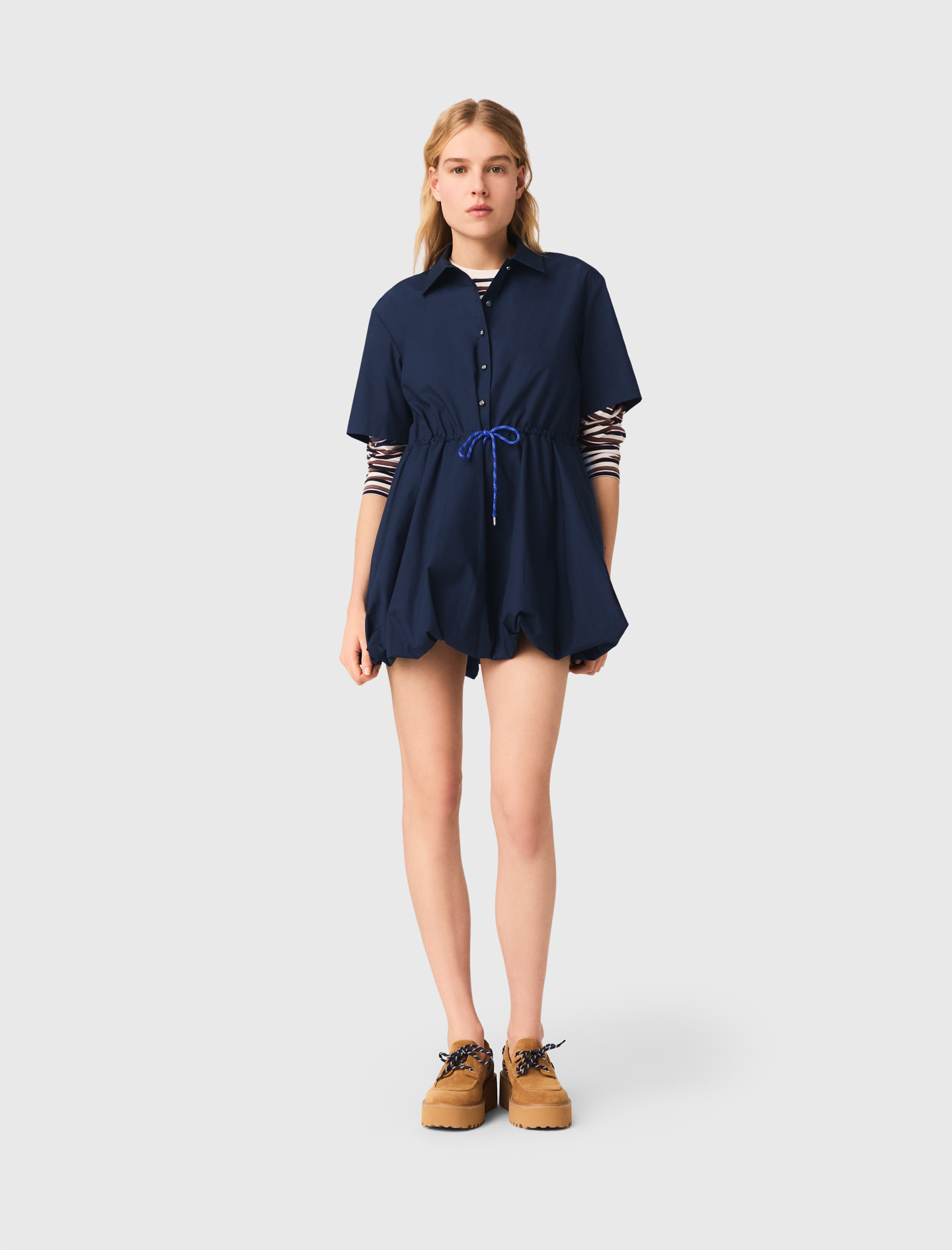 Vestido Globo Manga Corta Algodón - Azul Marino - Talla 34 - Maje