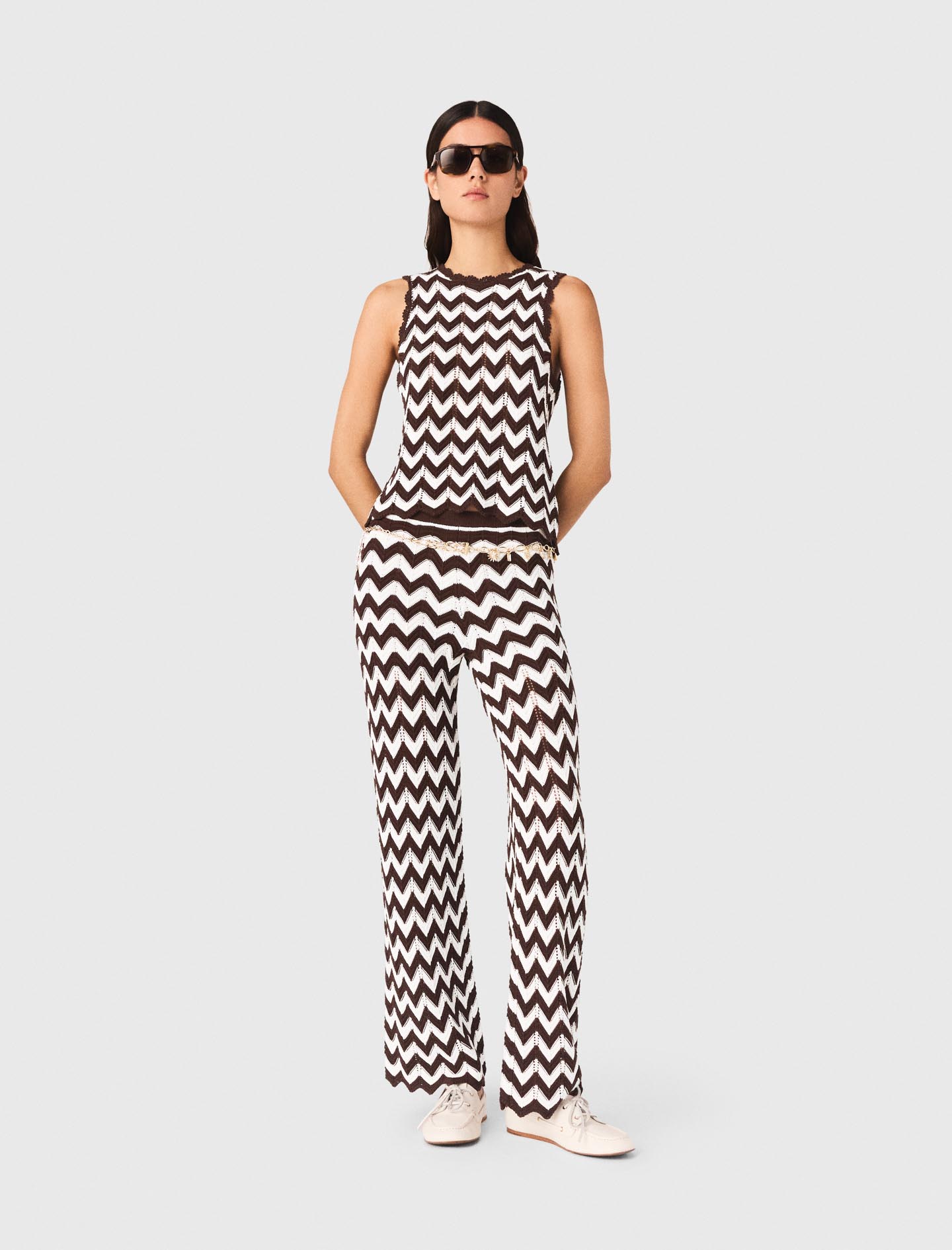 Top De Ganchillo Con Motivo Zigzag - Marron/blanc - Talla 2 - Maje