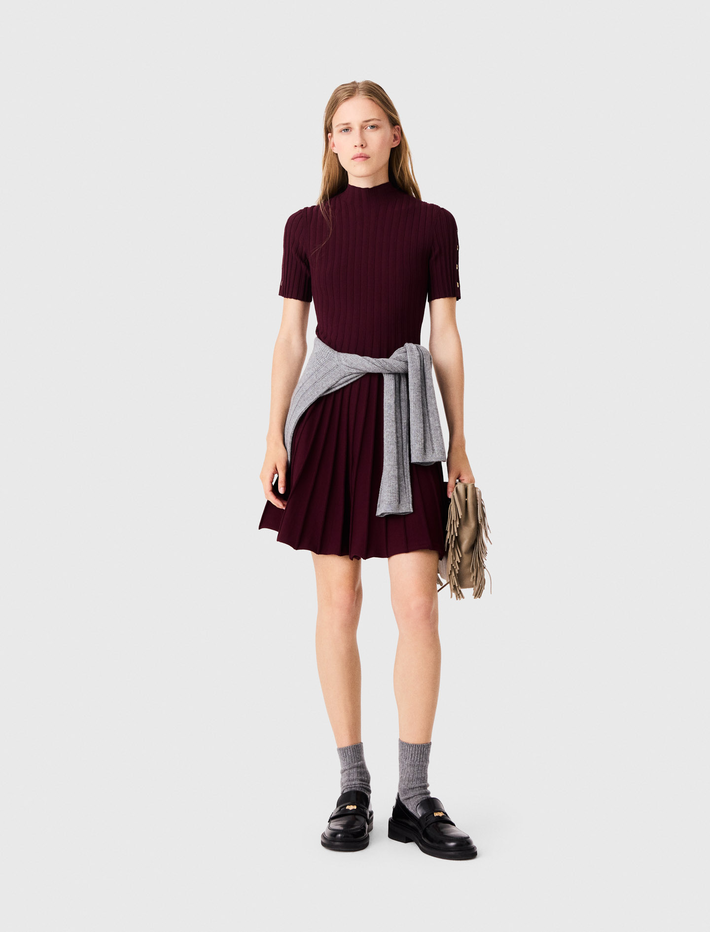 Vestido Corto Skater Cuello Alto - Burdeos - Talla 40 - Maje
