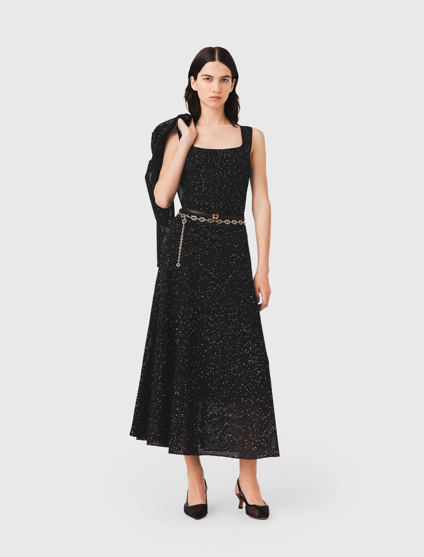 Vestido Largo De Punto Con Strass - Negro - Talla 40 - Maje